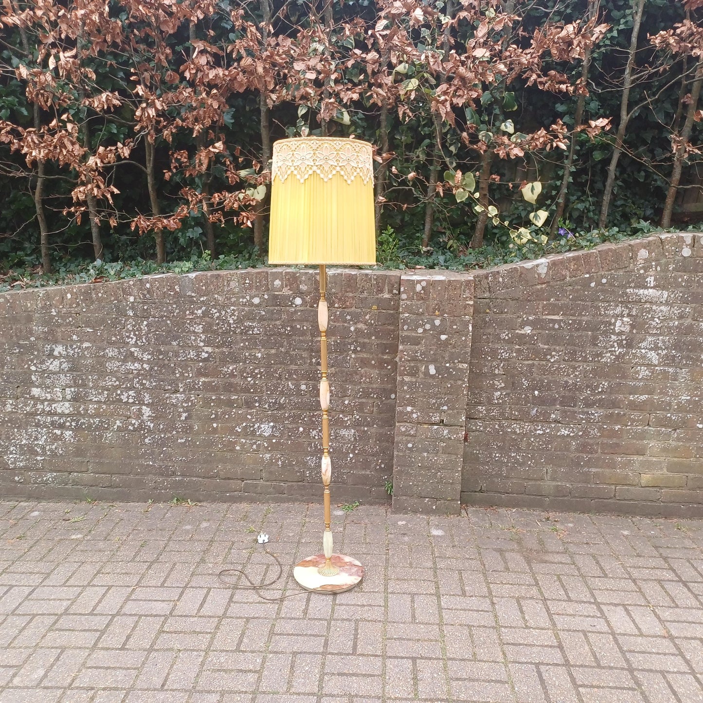 Vintage Retro 60s or 70s Onyx and Gold Working Standard Lamp with Original Shade PAT Tested.