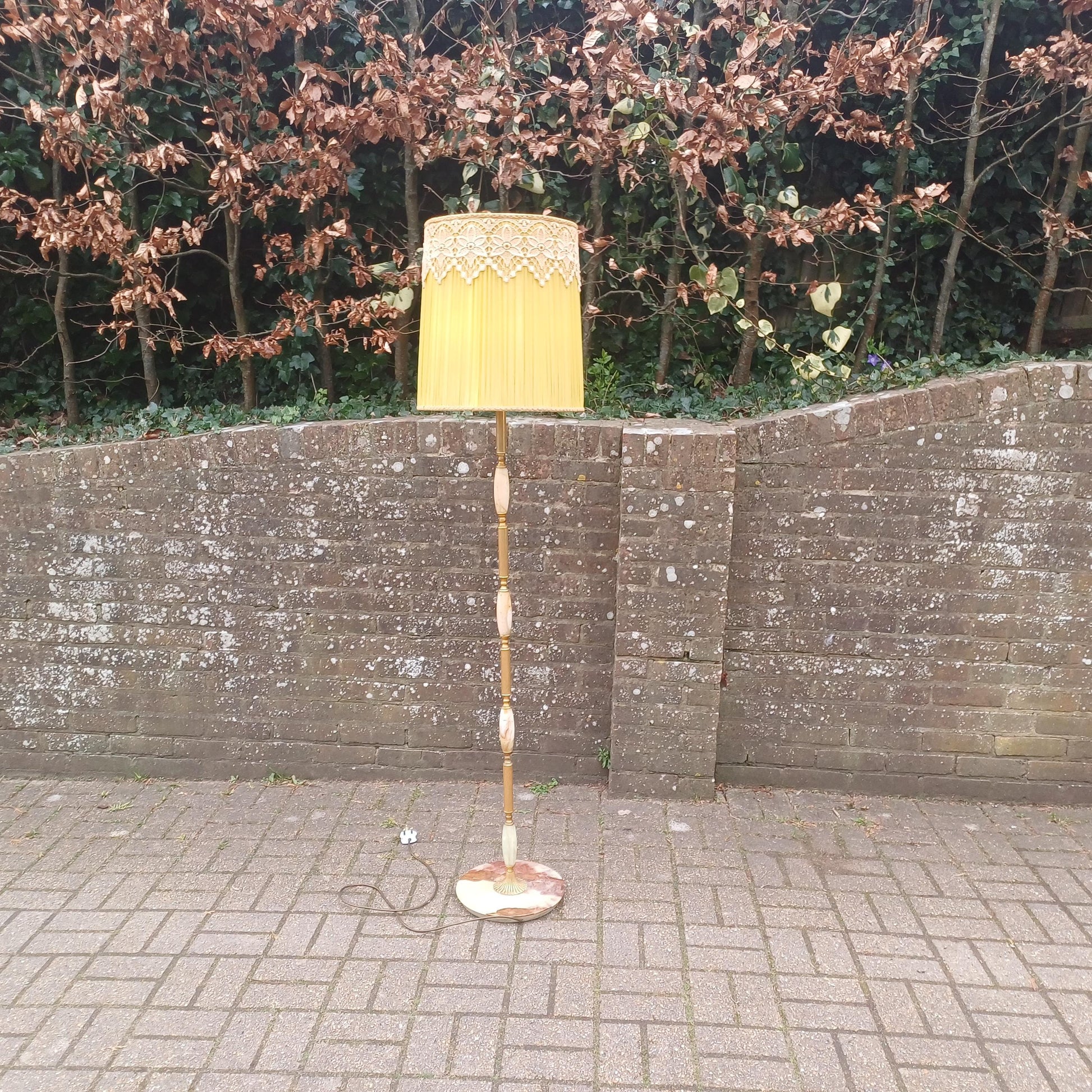 Vintage Retro 60s or 70s Onyx and Gold Working Standard Lamp with Original Shade PAT Tested.