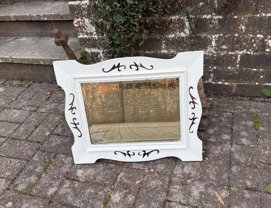 painted vintage antique wall mirror. small vintage white mirror. wooden vintage mirror