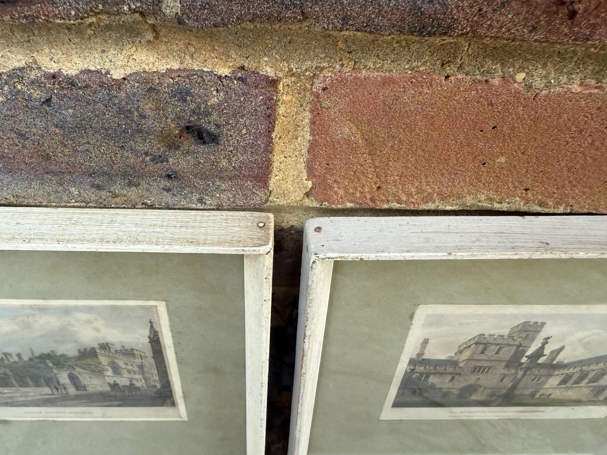 Corpus Christi College, University of Cambridge : 1800 Engravings, hand coloured, vintage prints x 2 in glazed painted wooden vintage frames