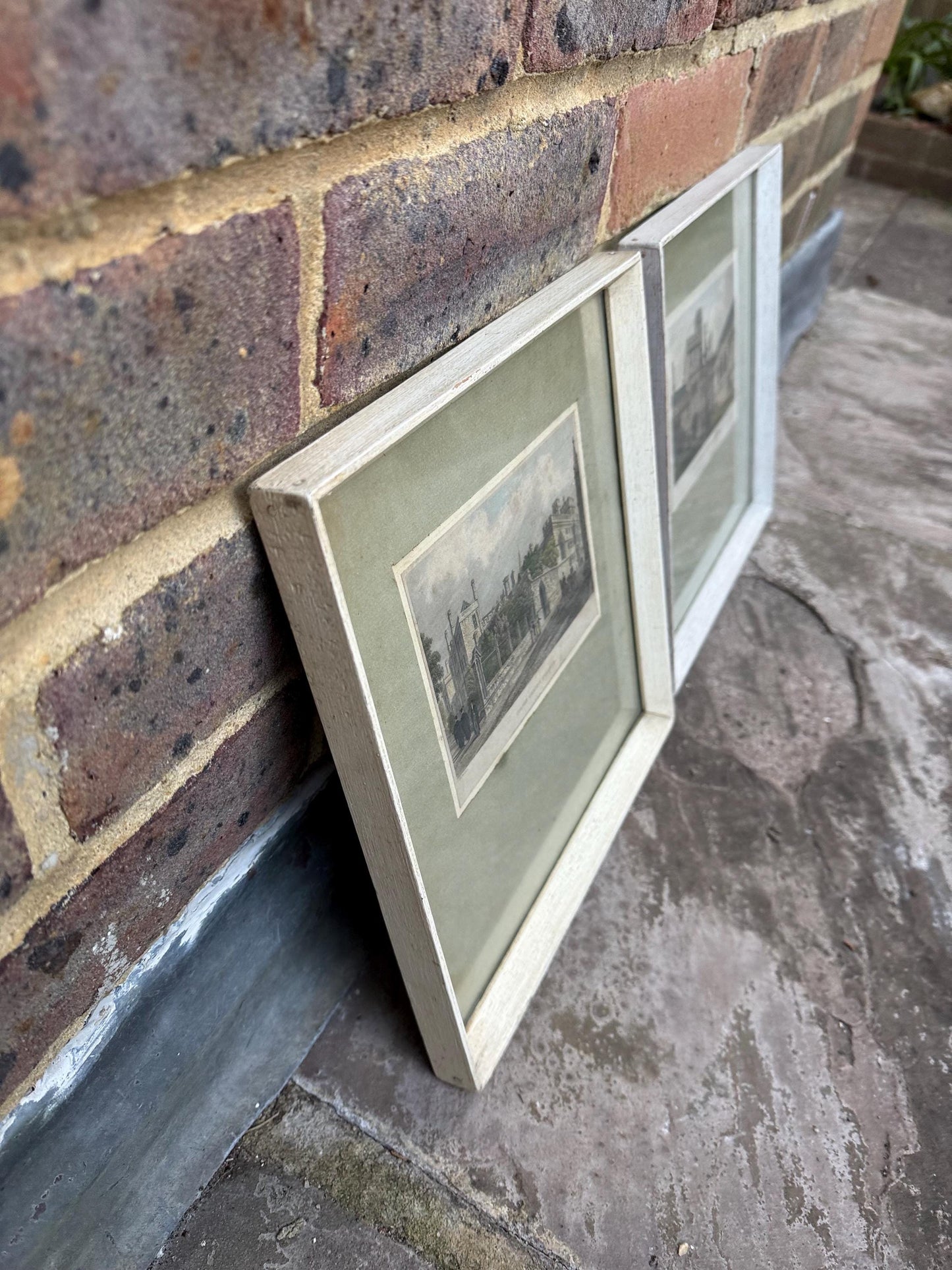 Corpus Christi College, University of Cambridge : 1800 Engravings, hand coloured, vintage prints x 2 in glazed painted wooden vintage frames