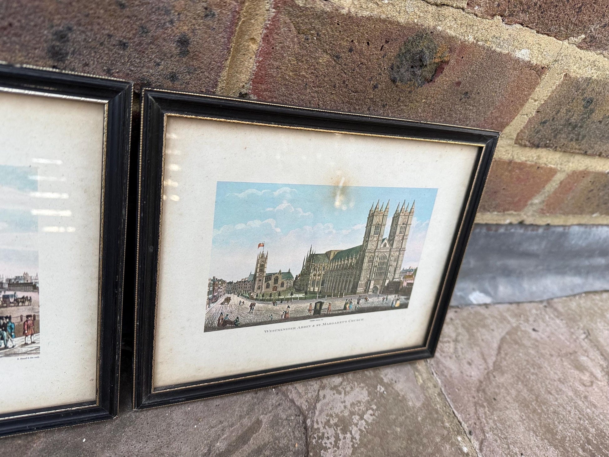 London Scenes – vintage colour aquatint prints by Havel & Sons, The Tower of London and Westminster Abbey, St Margaret’s Church, – 1800s
