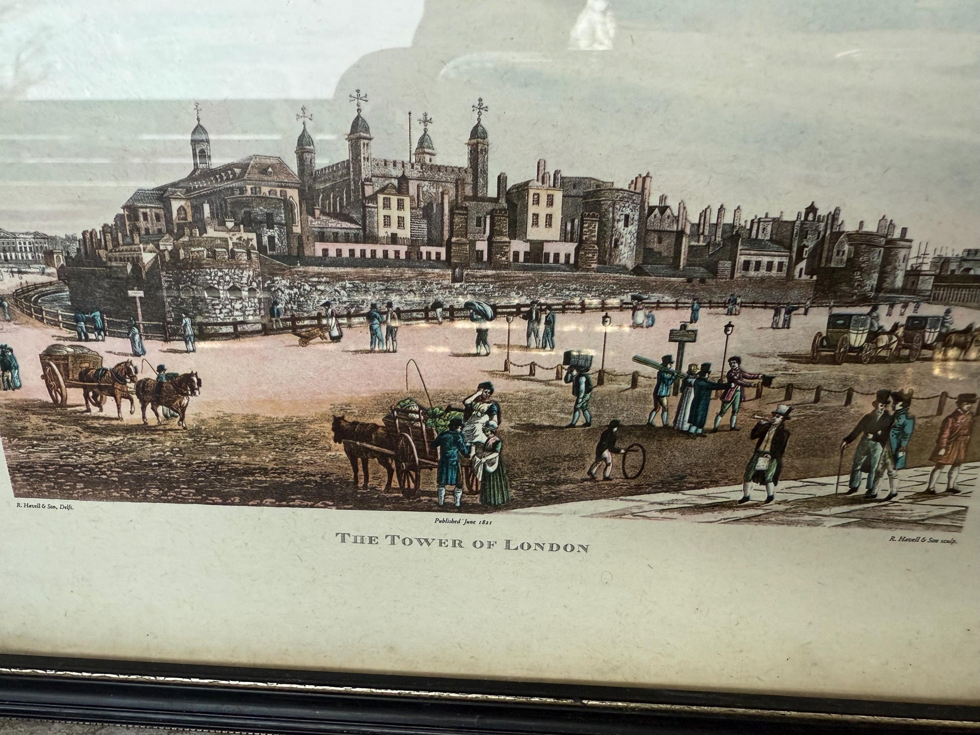 London Scenes – vintage colour aquatint prints by Havel & Sons, The Tower of London and Westminster Abbey, St Margaret’s Church, – 1800s