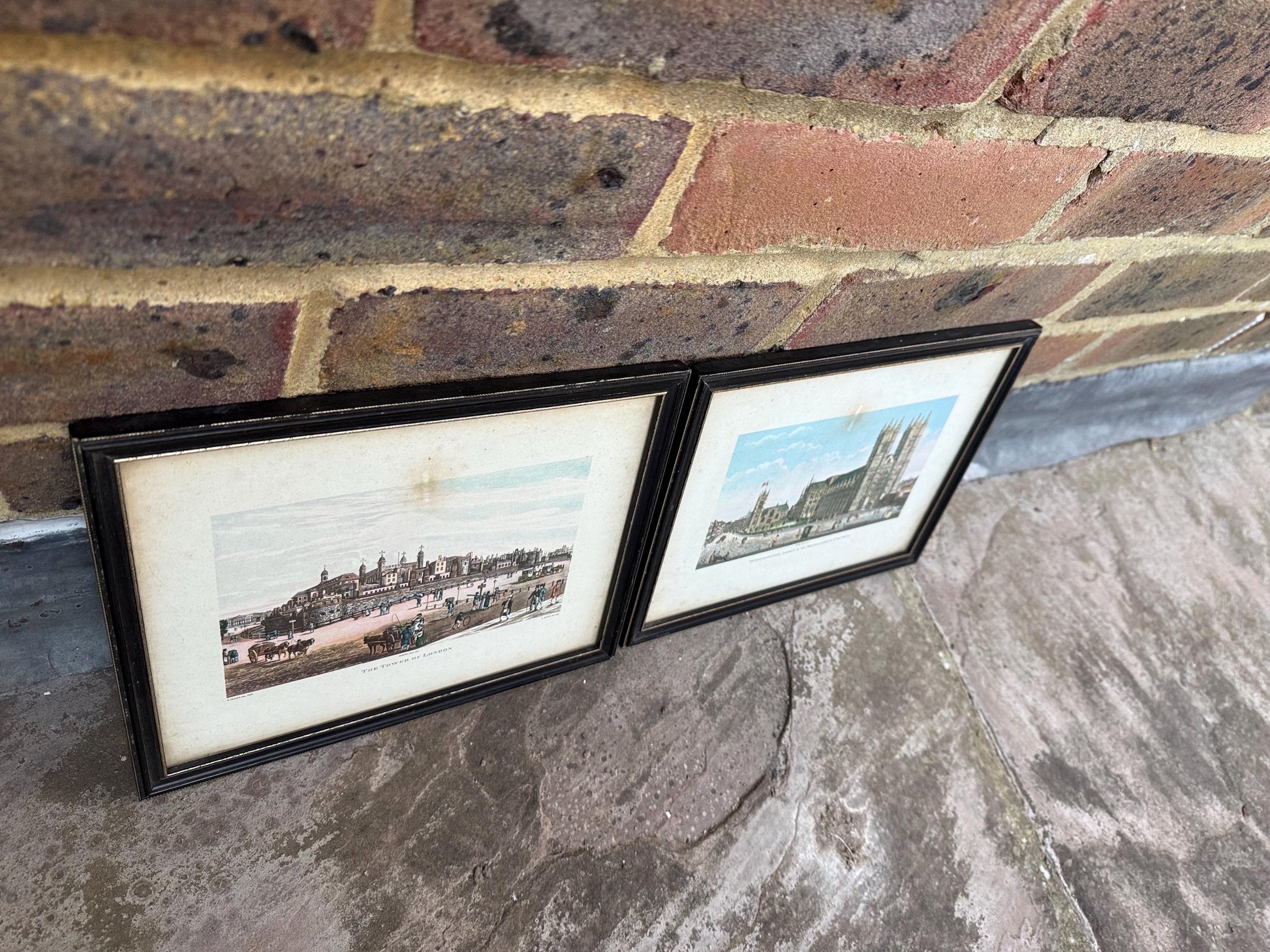 London Scenes – vintage colour aquatint prints by Havel & Sons, The Tower of London and Westminster Abbey, St Margaret’s Church, – 1800s