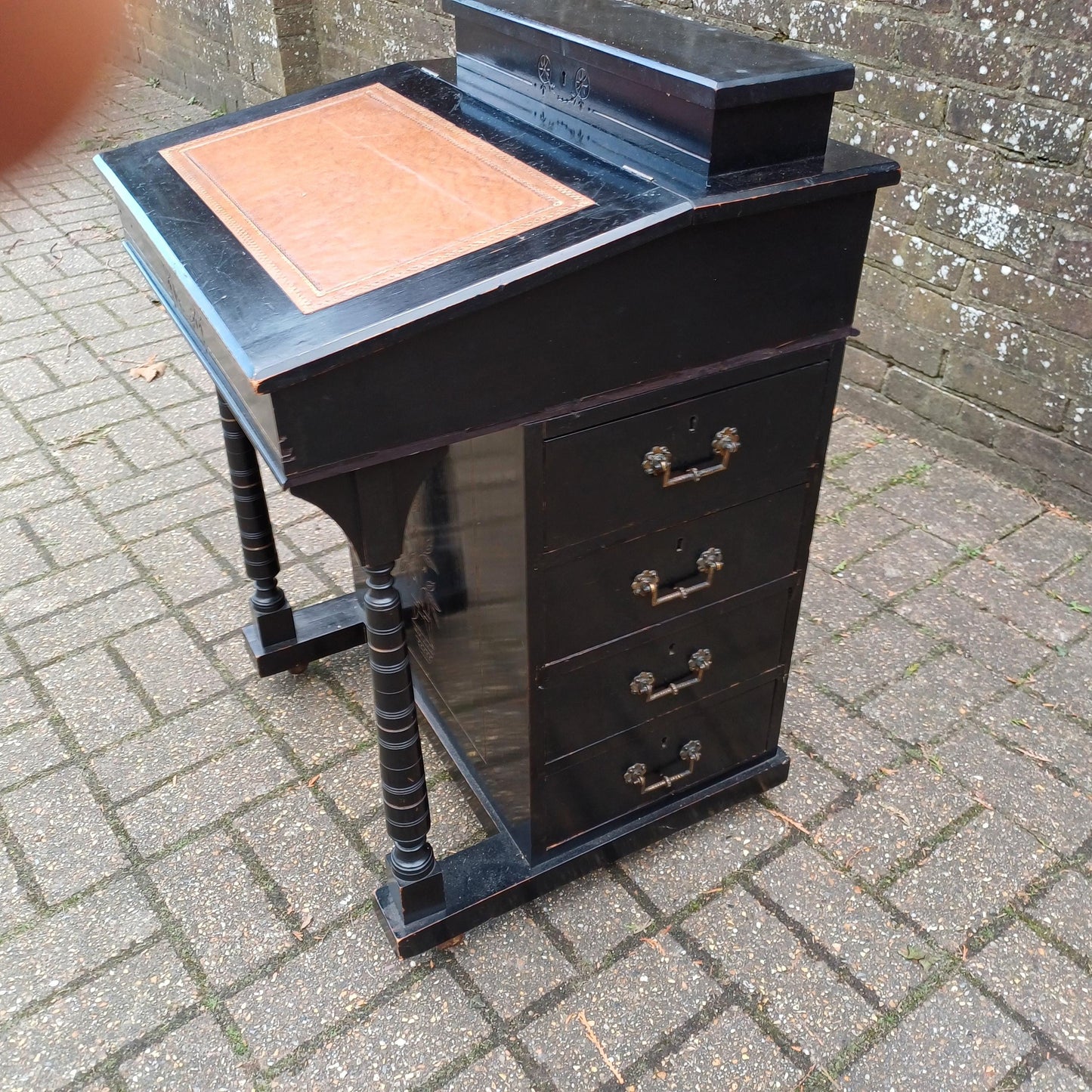 Vintage Davenport Antique Writing Desk with Secret Compartment, Late 19th/Early 20th Century FREE HAND Delivery Black Gold Ebonised