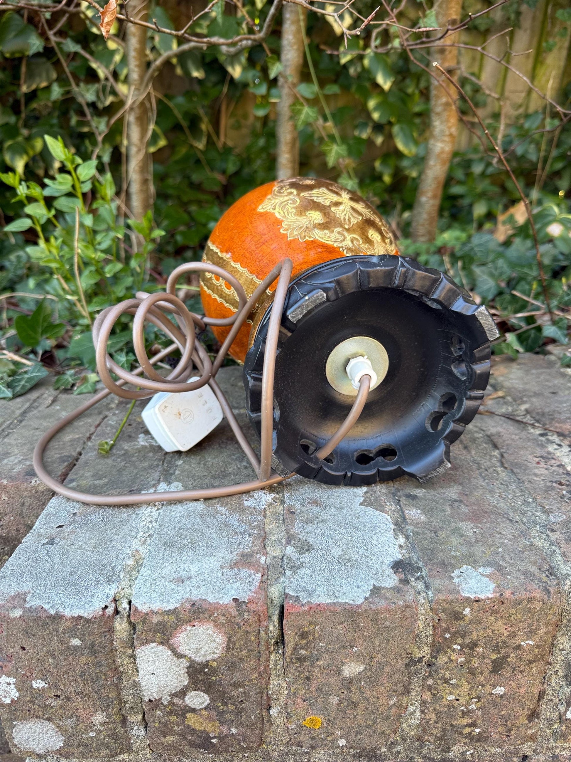 Vintage Asian Influenced Table Lamp (1970s) - burnt oranges, browns, golds - fully PAT tested and working