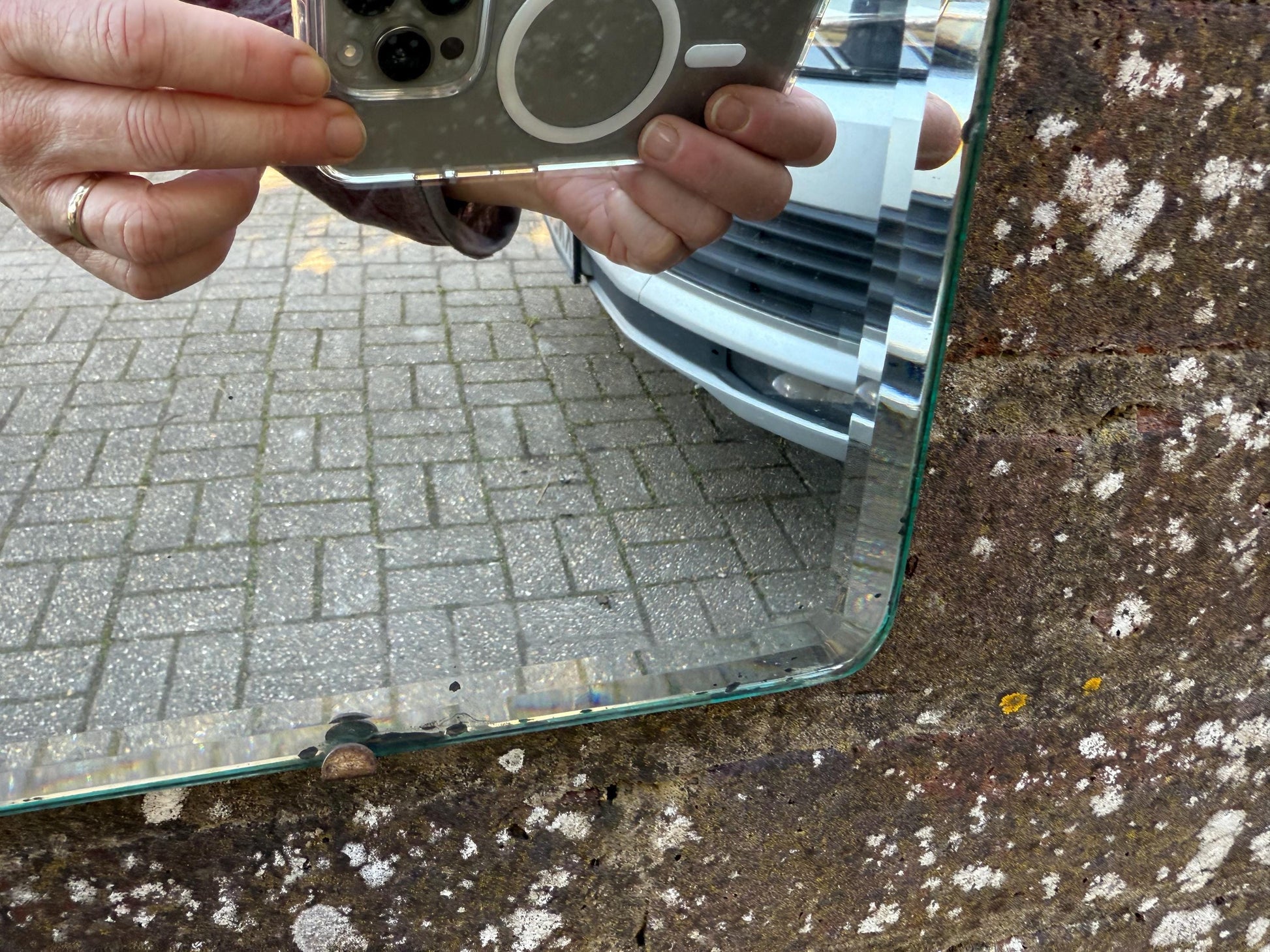 Original Lucky Lip Shap - Art deco style, retro frameless mirror, free form shaped original vintage frameless mirror - 54cm w x 33cm h