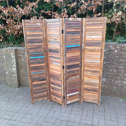 Rustic Handmade Reclaimed Wood Folding Screen Room Divider Vintage Industrial Style FREE HAND Delivery