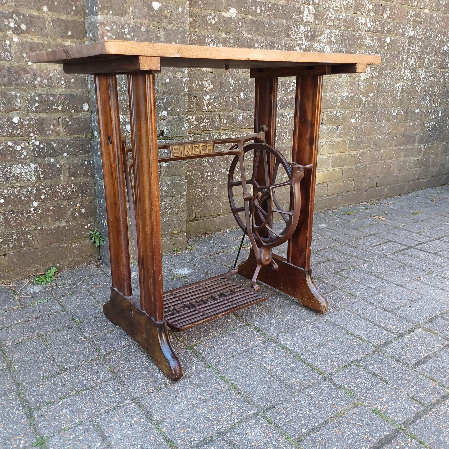 Upcycled Vintage Singer Treadle Sewing Machine Base Table Stripped Repurposed Oak Top Industrial Style FREE HAND Delivery