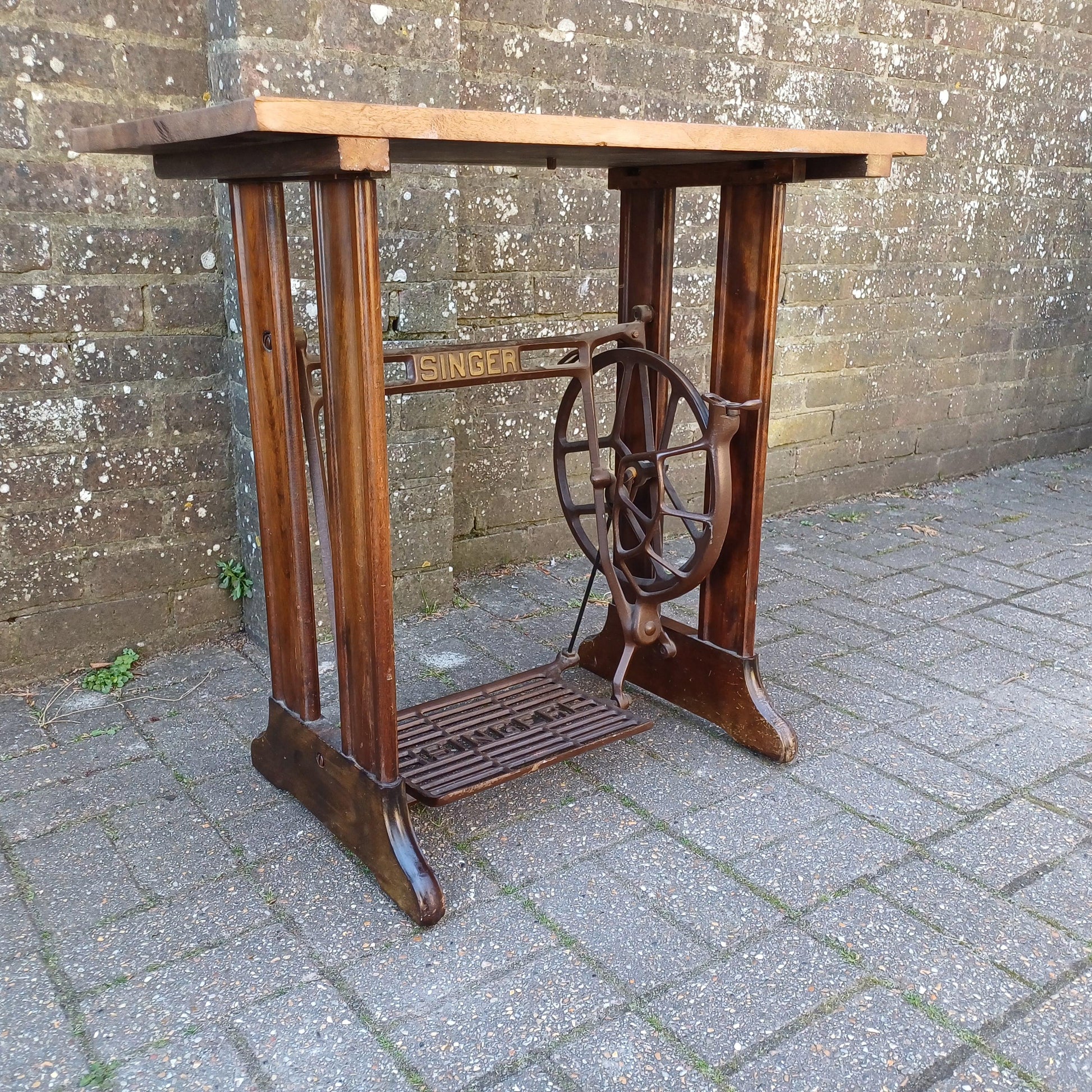 Upcycled Vintage Singer Treadle Sewing Machine Base Table Stripped Repurposed Oak Top Industrial Style FREE HAND Delivery