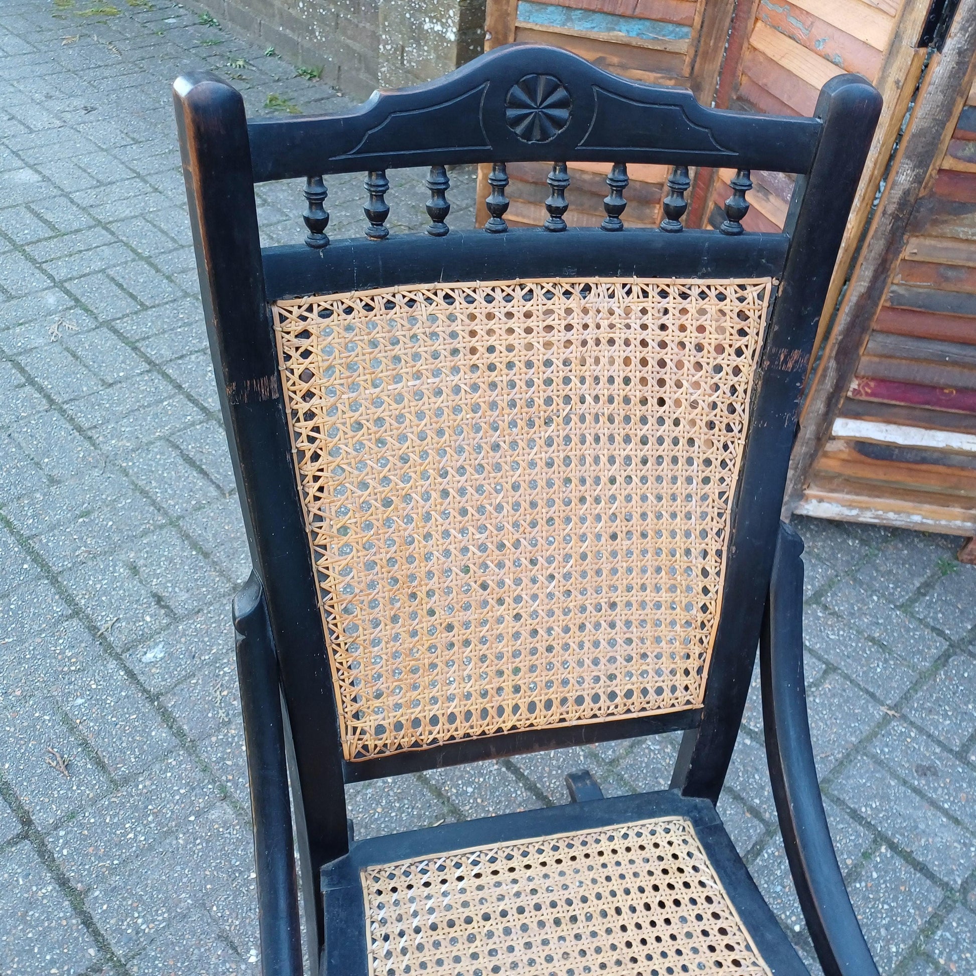 Ebonised New Cane and Wood Rocking Chair vintage Country Farmhouse Style FREE HAND Delivery