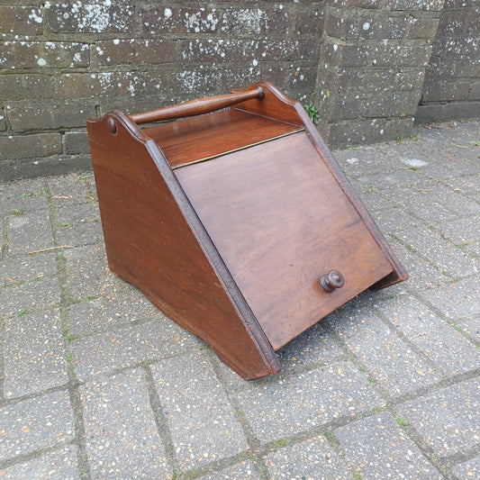 Vintage Edwardian Solid Mahogany Coal Scuttle Box Original Liner, Storage Vintage Antique Fireplace