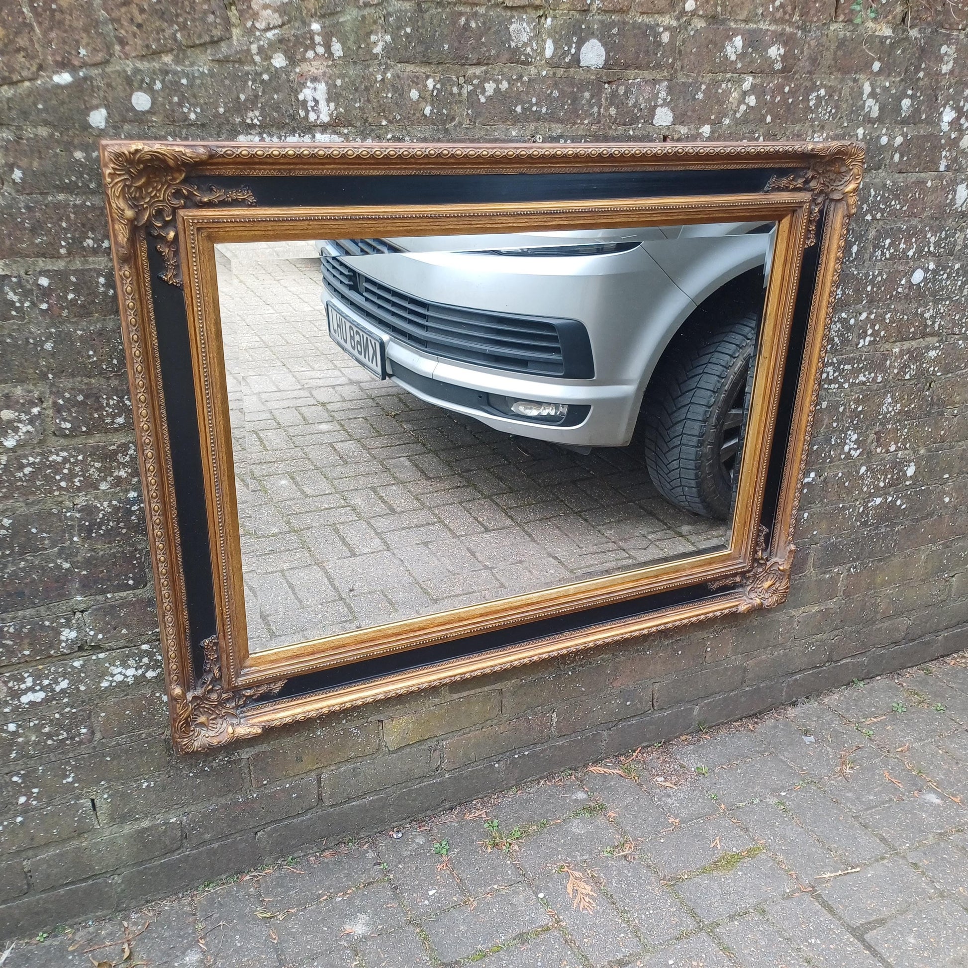 Huge Vintage Chunky and Imposing Vintage Baroque-Style Wall Mirror Ornate Gilt & Black Frame FREE HAND Delivery