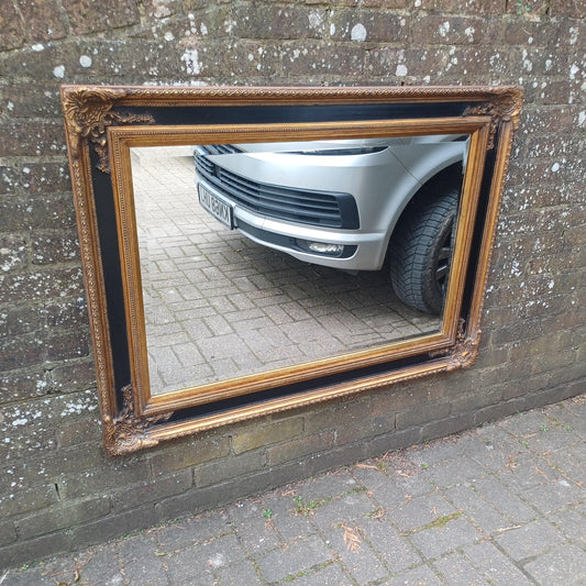Huge Vintage Chunky and Imposing Vintage Baroque-Style Wall Mirror Ornate Gilt & Black Frame FREE HAND Delivery