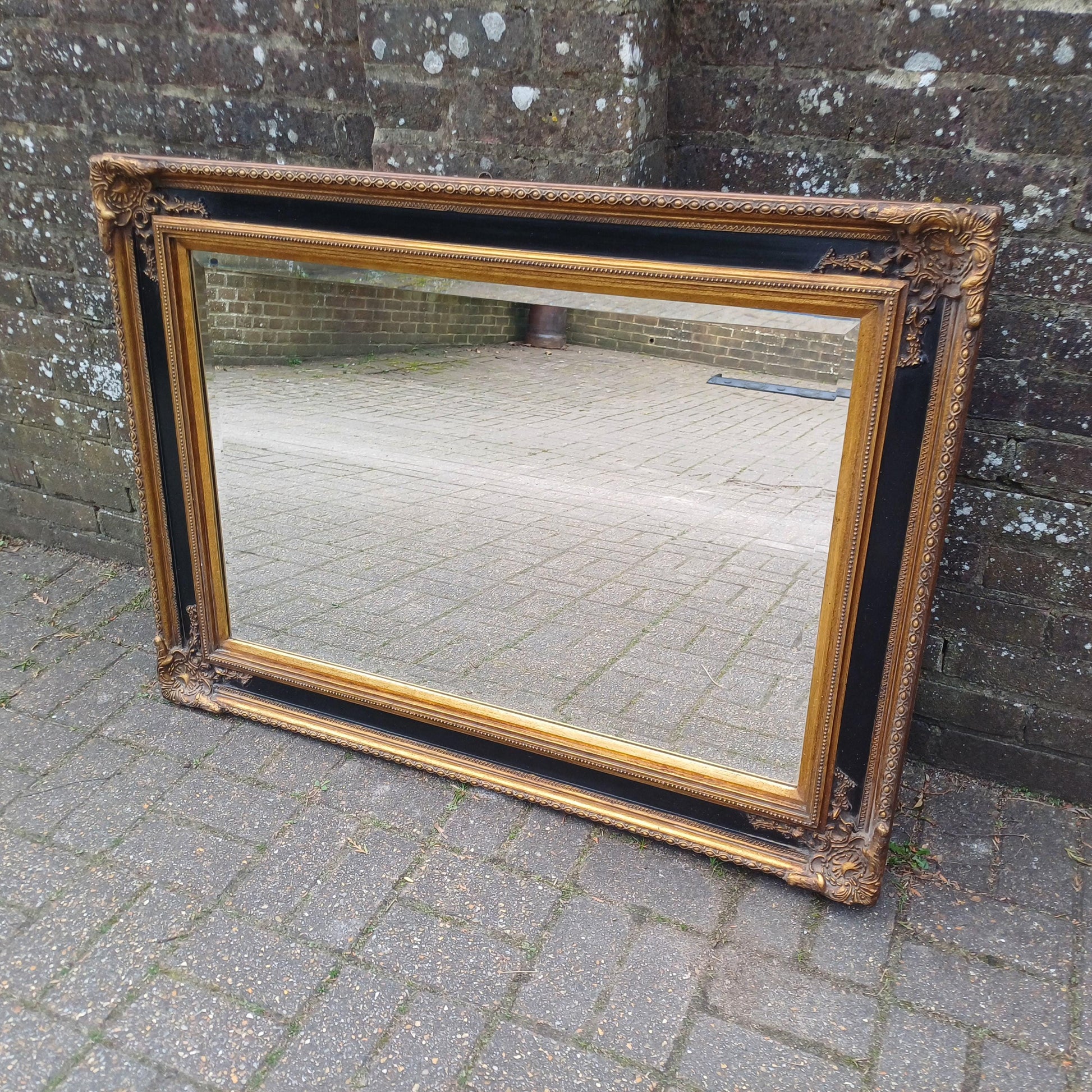 Huge Vintage Chunky and Imposing Vintage Baroque-Style Wall Mirror Ornate Gilt & Black Frame FREE HAND Delivery