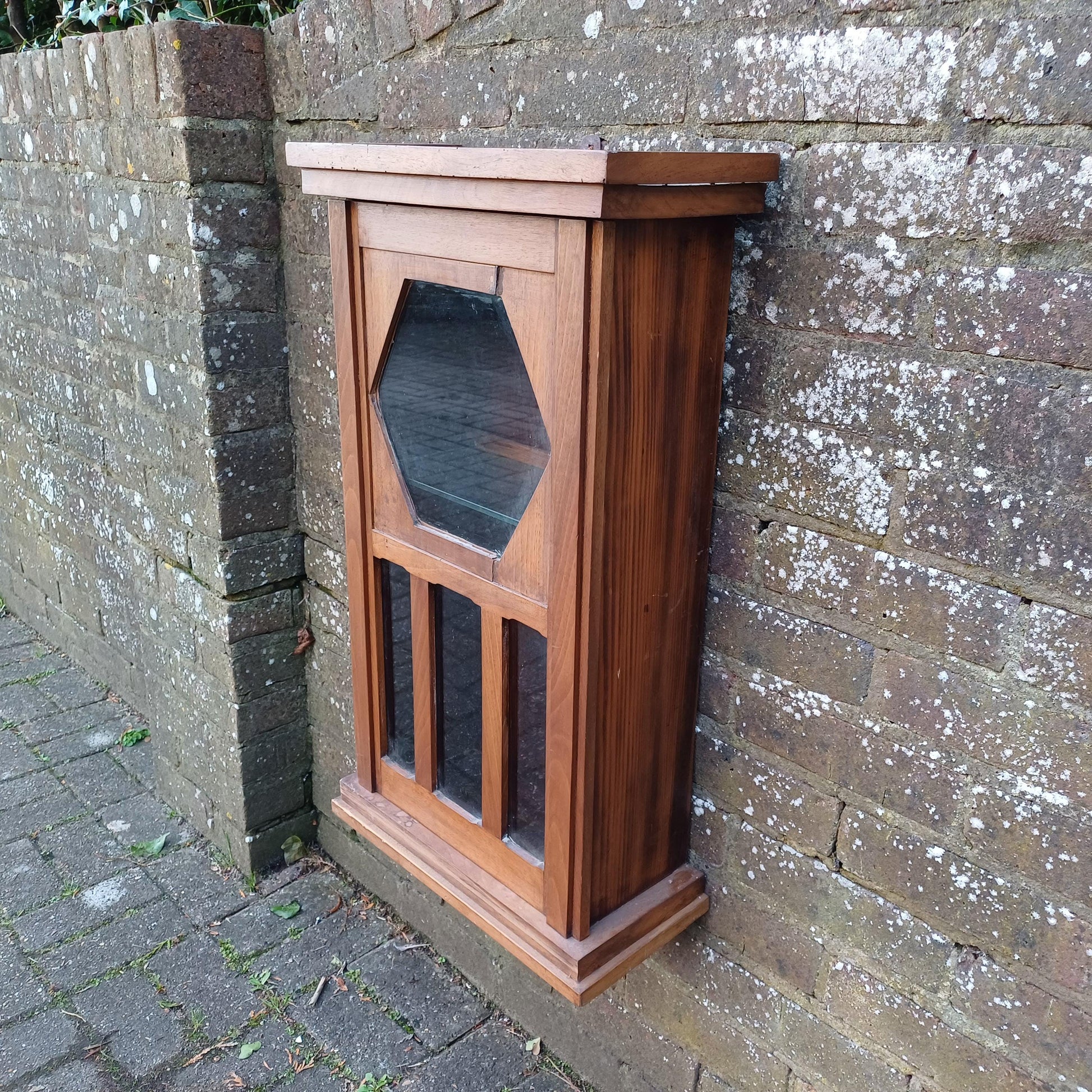 Quirky French Upcycled Glazed Storage or Display Cupboard – Stripped Glass Shelf Clock Conversion