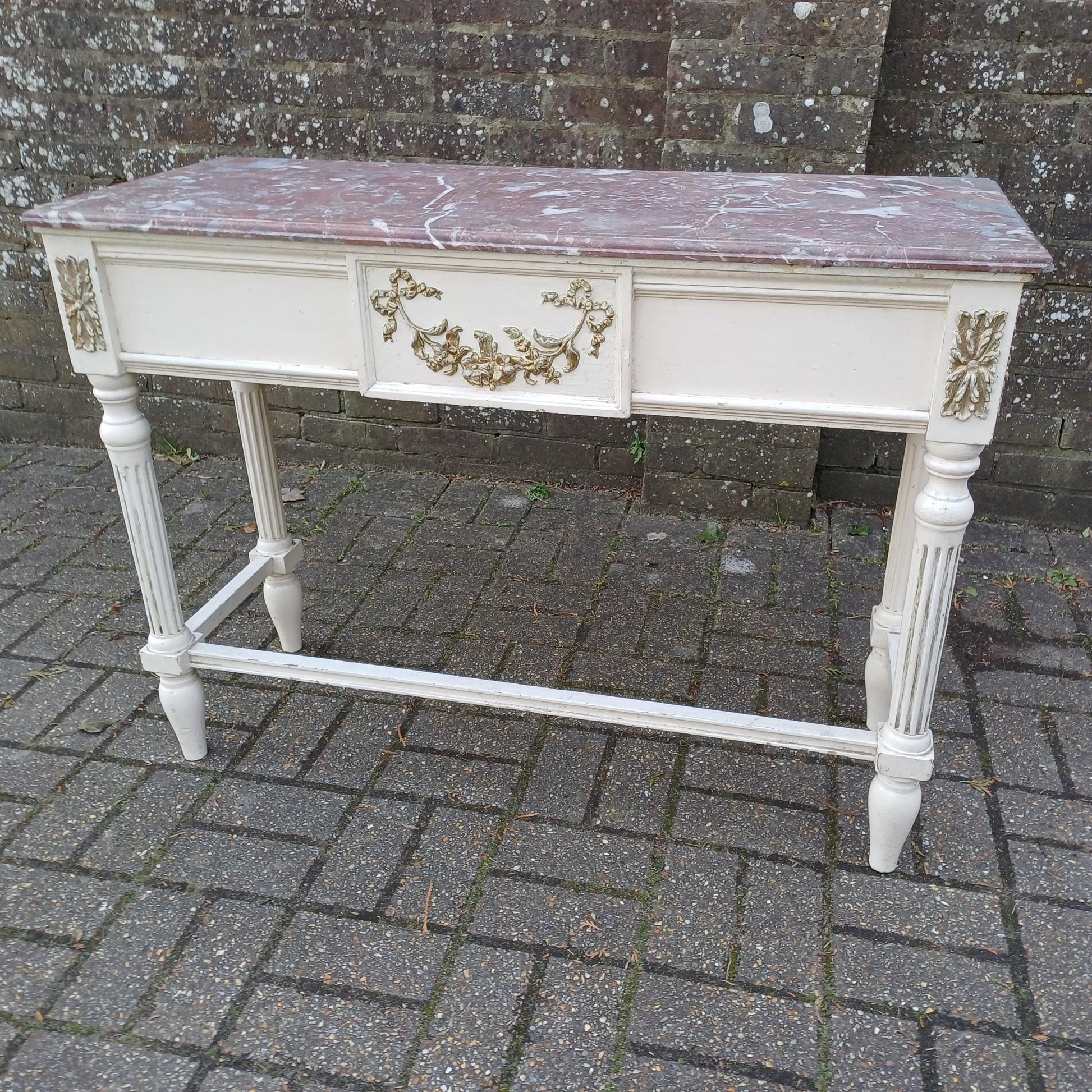 Striking Late Victorian Painted Shabby Chic Marble Topped Side Table Washstand Dressing Table FREE HAND Delivery