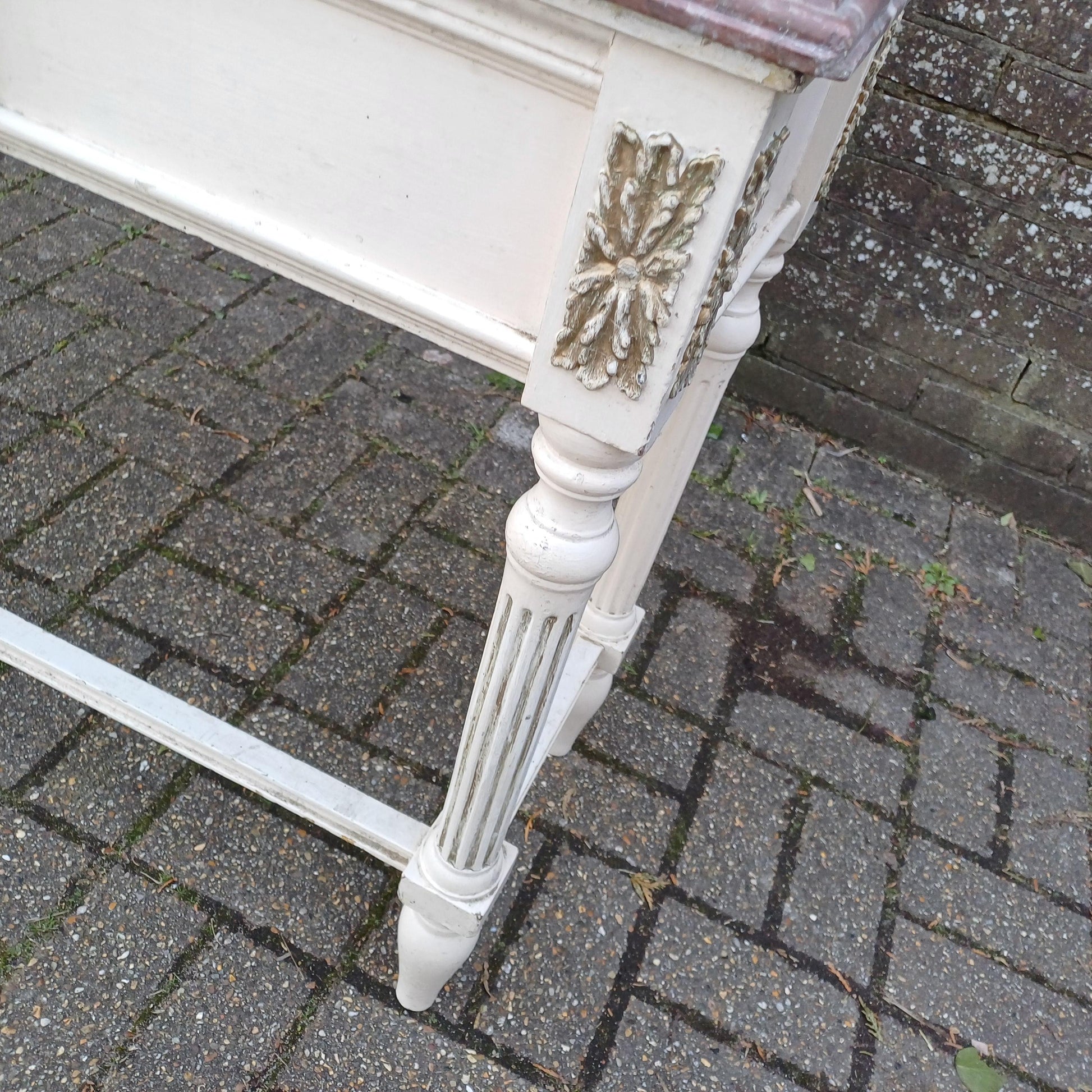 Striking Late Victorian Painted Shabby Chic Marble Topped Side Table Washstand Dressing Table FREE HAND Delivery
