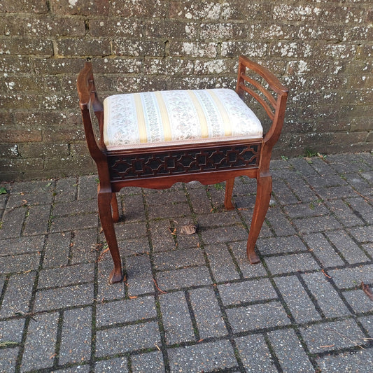 Very Large Antique Late Victorian Mahogany Piano Stool – Elegant Fretwork, Storage Compartment FREE HAND Delivery