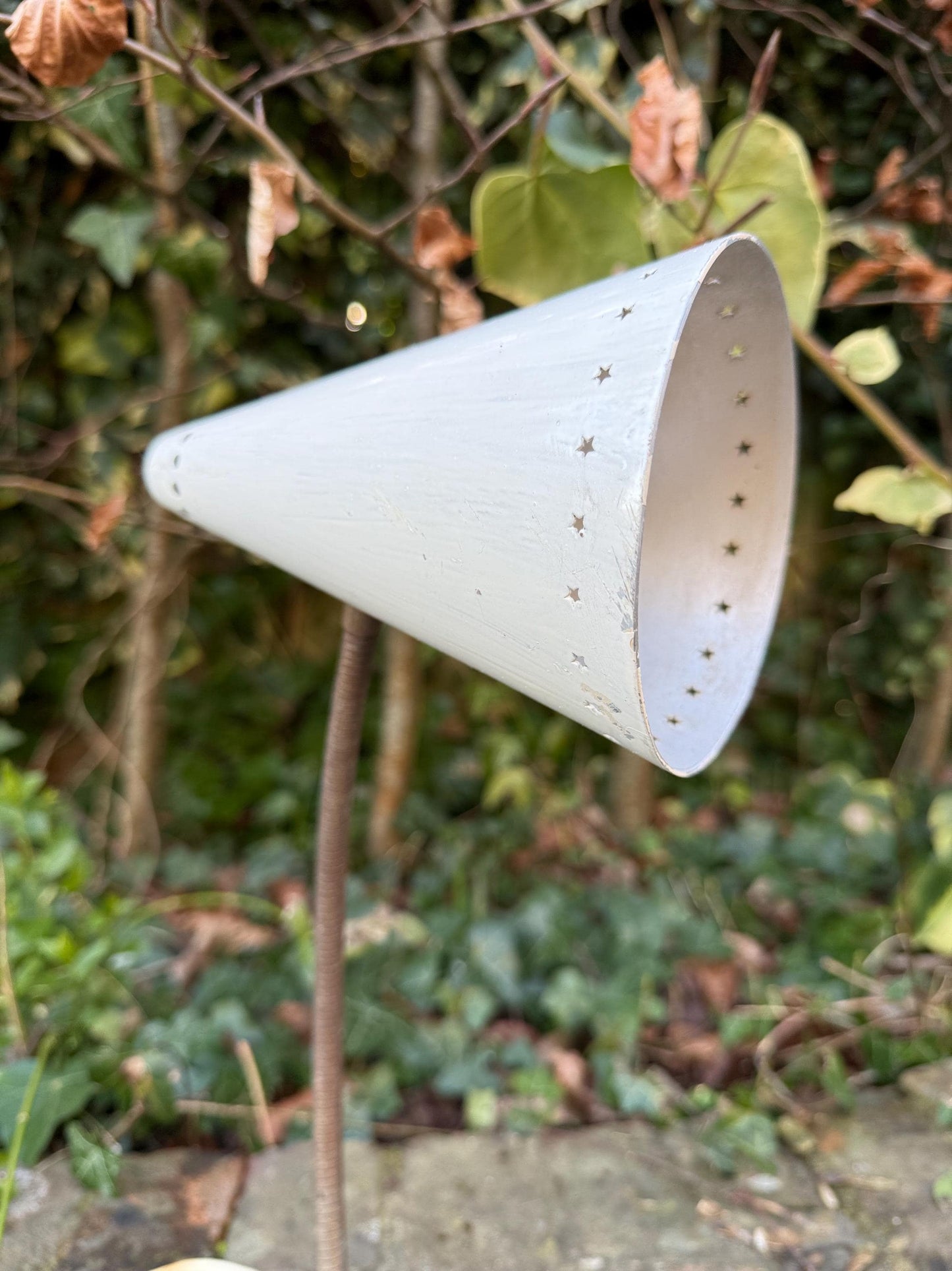 Original Early Retro Metal Desk Lamp, adjustable, European - white metal with star detail, original finishes, PAT tested and working