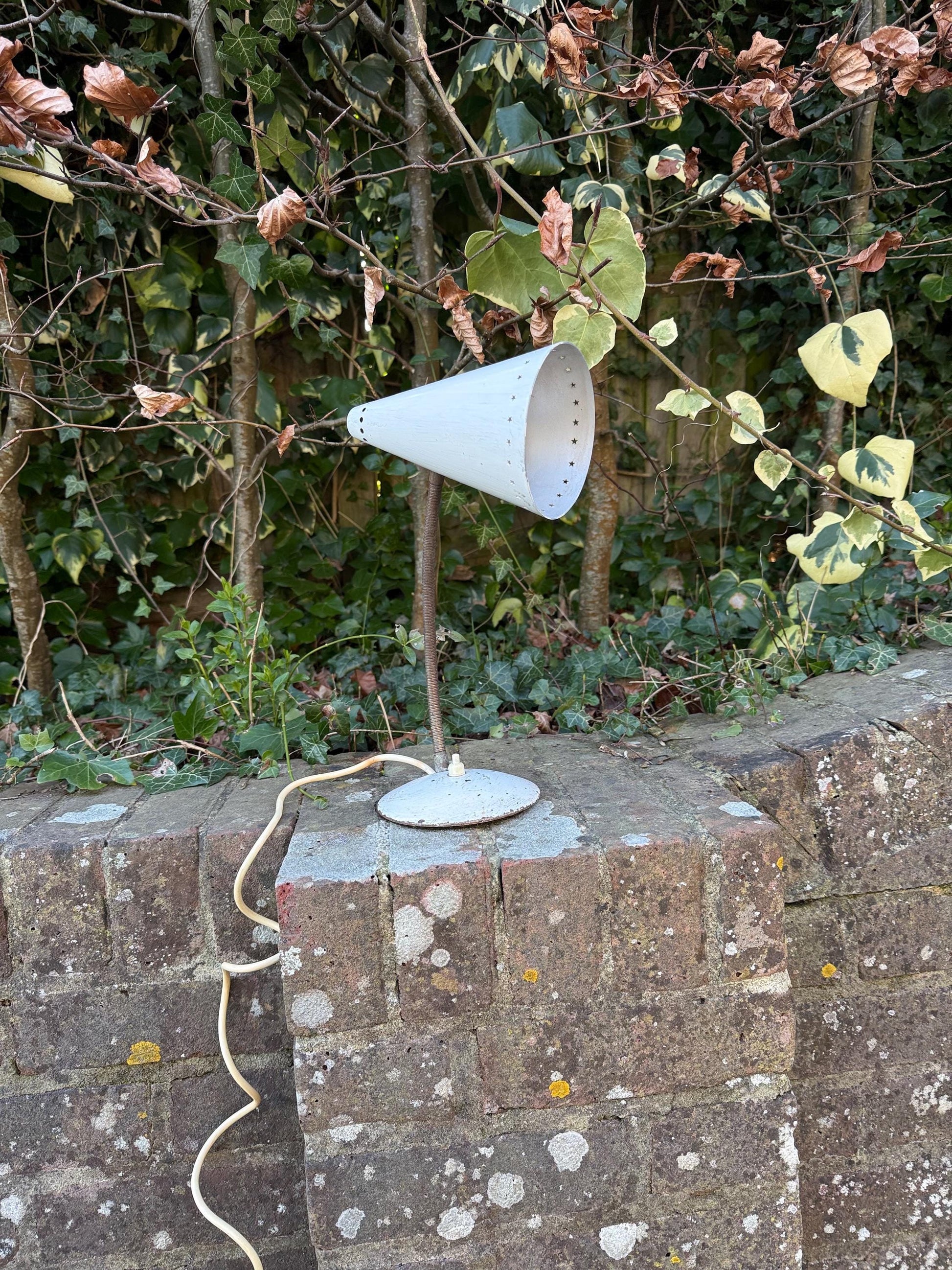 Original Early Retro Metal Desk Lamp, adjustable, European - white metal with star detail, original finishes, PAT tested and working