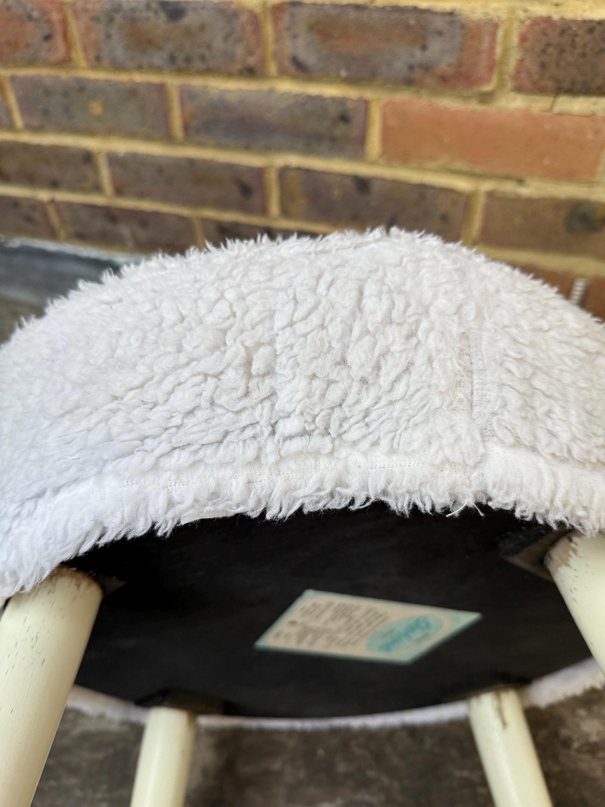 Vintage Sherborne Faux Fur White Wooden stool - 1970s/80s