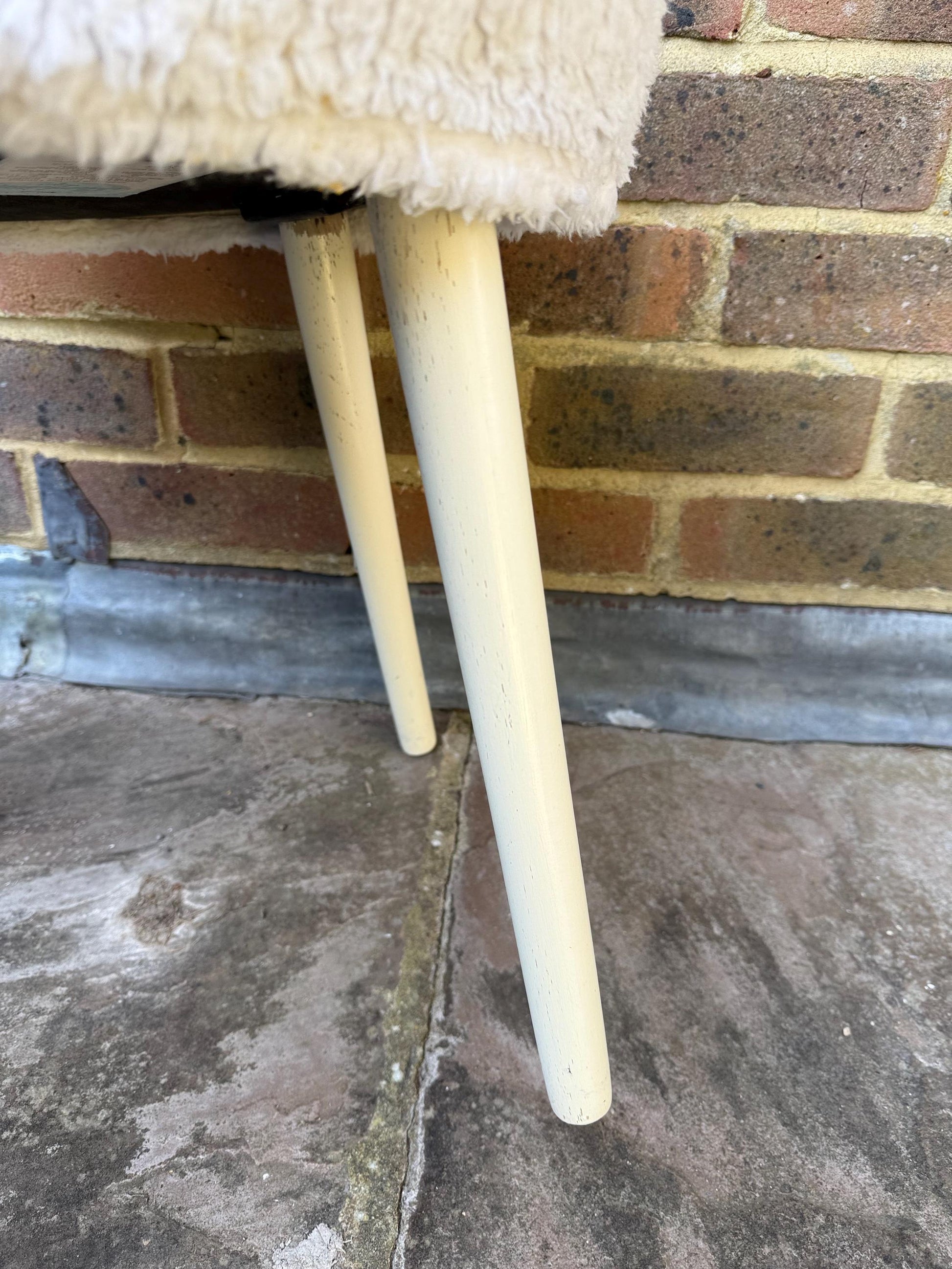 Vintage Sherborne Faux Fur White Wooden stool - 1970s/80s