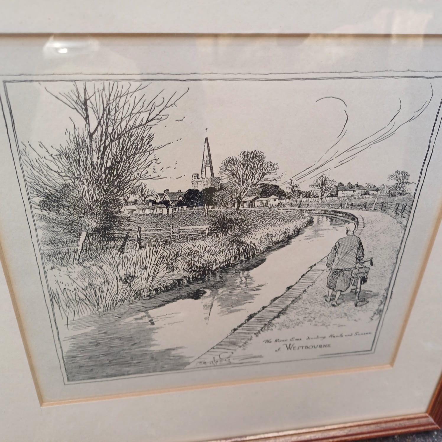 Sussex Cycling Prints - 3 pen and ink drawings of West & East Sussex Scenes, all professionally framed