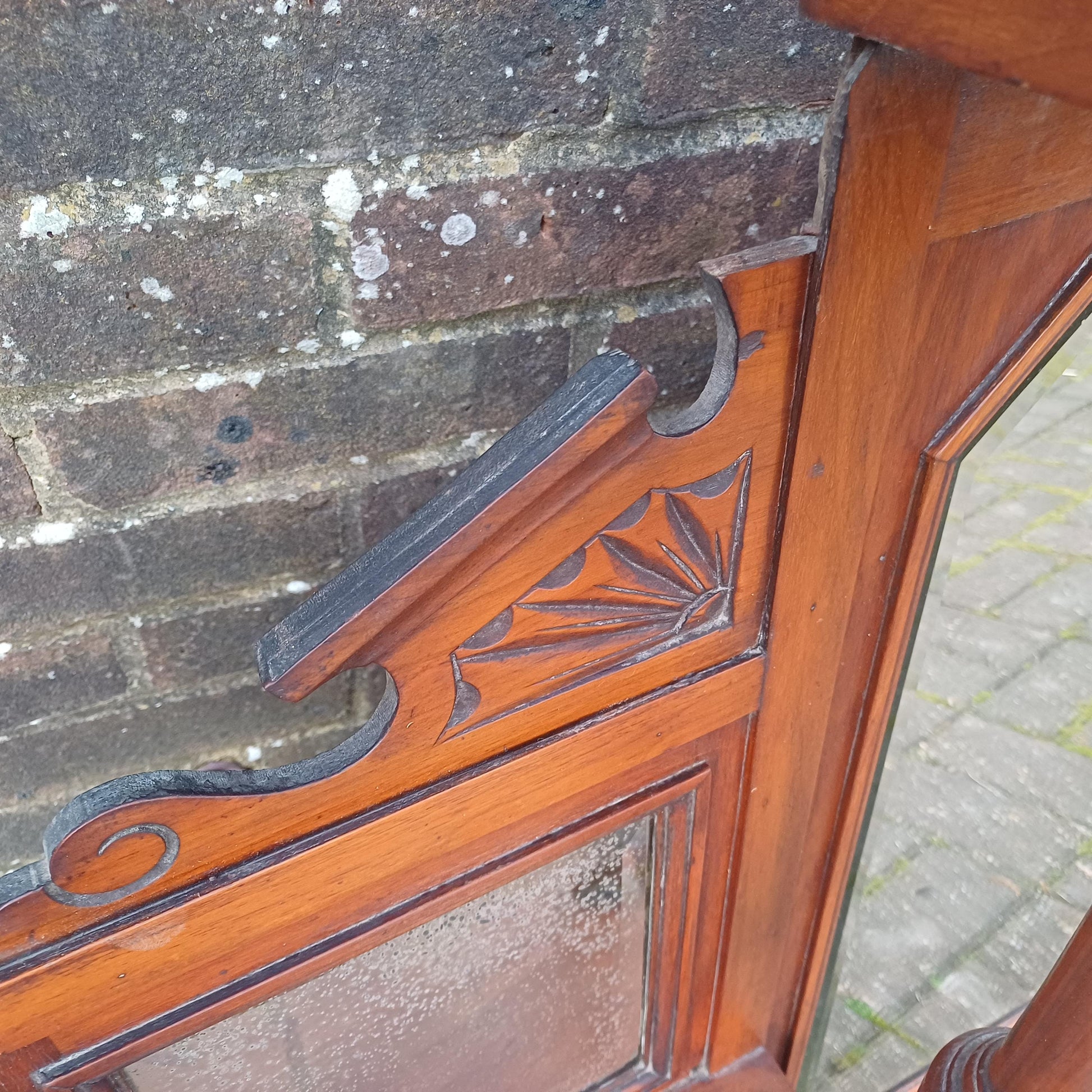 Antique Ornate Over Mantel Wall Mirror – Late Victorian or Edwardian, Solid Mahogany or Walnut Bevelled Ornate Carvings FREE HAND Delivery
