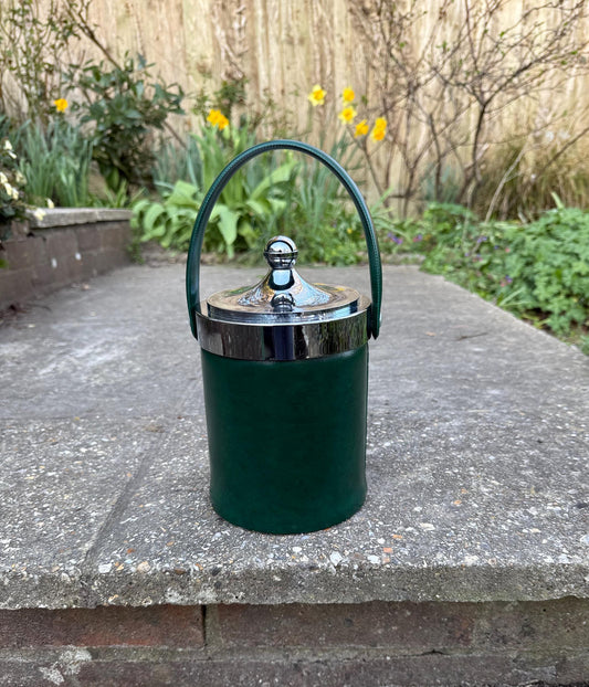 faux leather and chrome retro ice bucket. 1960s ice bucket. retro storage