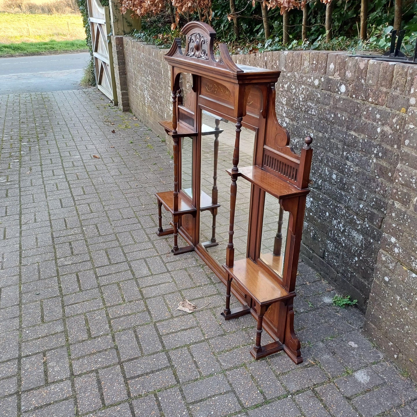 Huge Antique Victorian Overmantel Pier Mirror Mahogany/Walnut, Marquetry Inlay, Ornate Carvings, c.1880-1900 FREE HAND Delivery 152 x 137 cm
