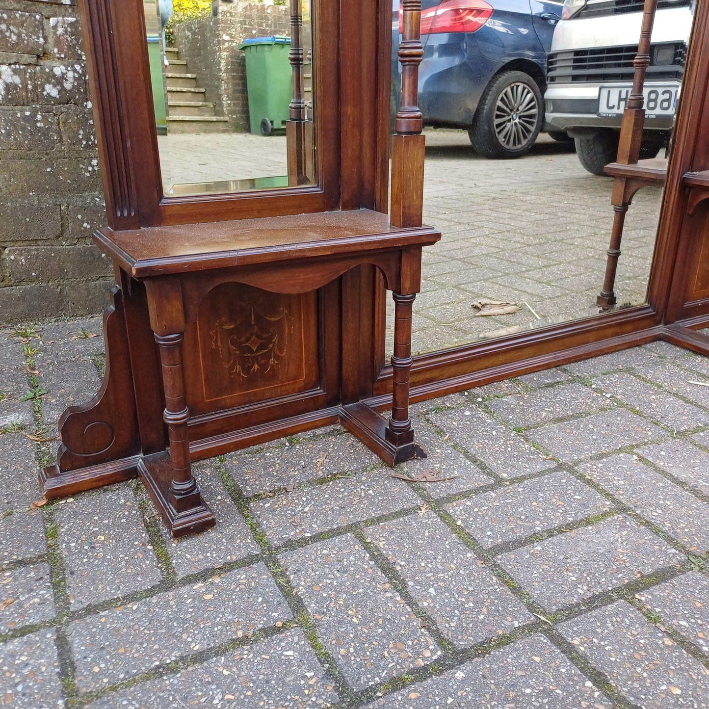 Huge Antique Victorian Overmantel Pier Mirror Mahogany/Walnut, Marquetry Inlay, Ornate Carvings, c.1880-1900 FREE HAND Delivery 152 x 137 cm