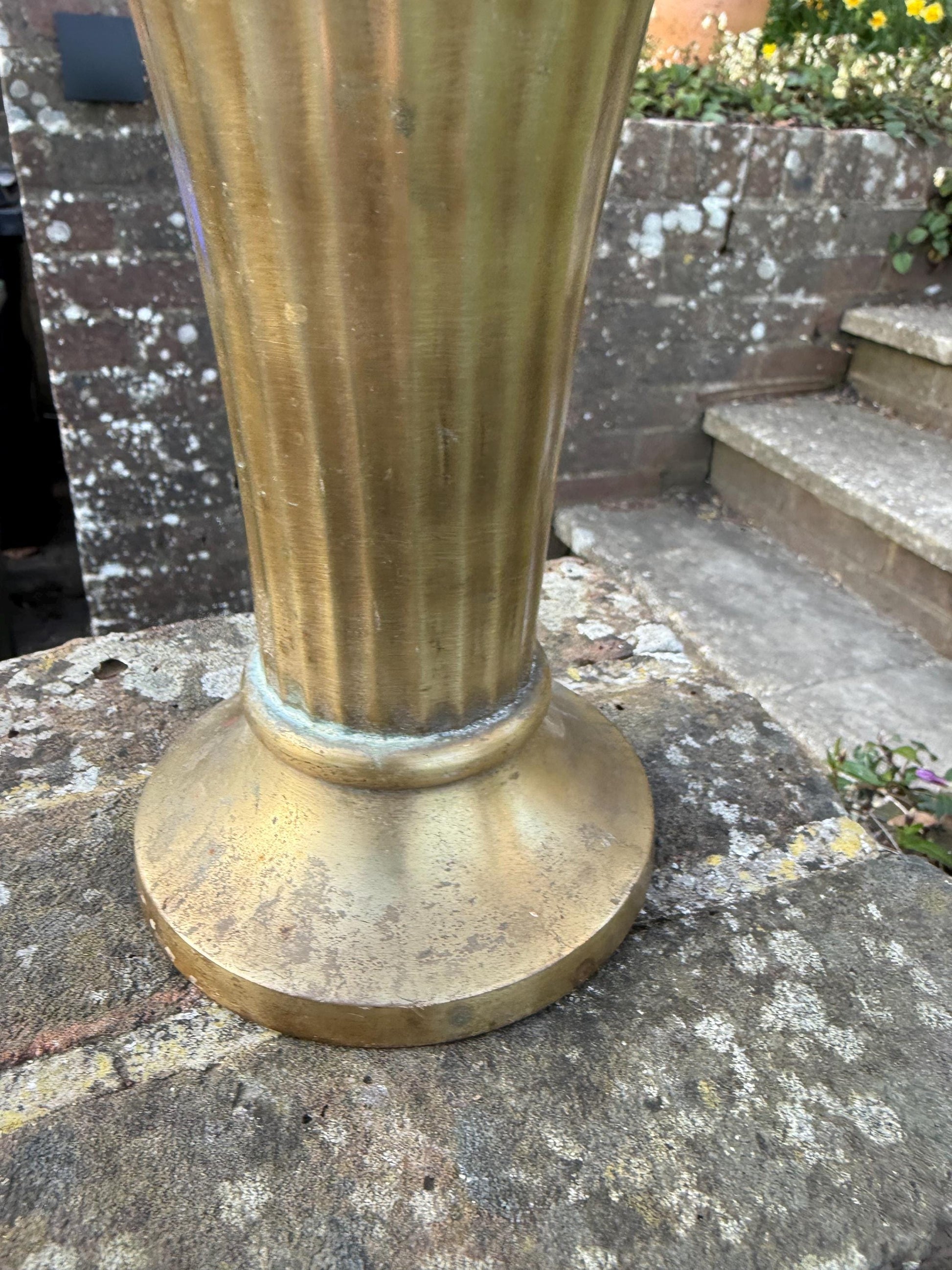 Art Deco Styling Solid Cast Brass Fluted and Scalloped Edge Brass Vase, heavy quality vintage vase