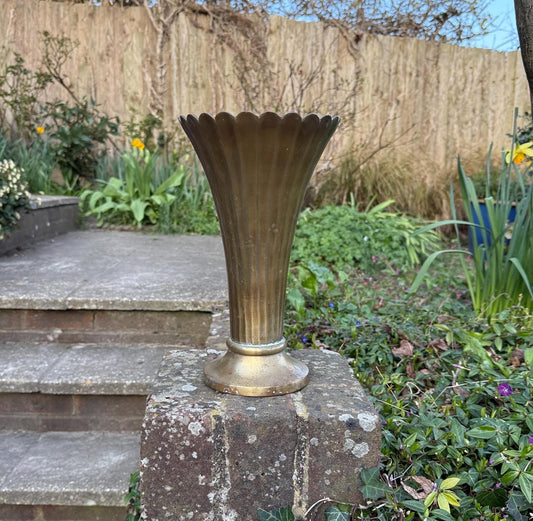 tapered art decor style brass vase.  1930s brass vase.