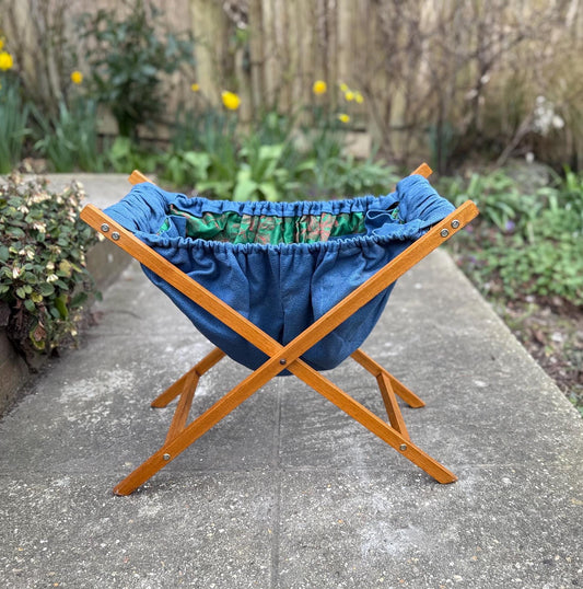 royal blue and emerald green knitting sewing basket. Folding basket. craft storage