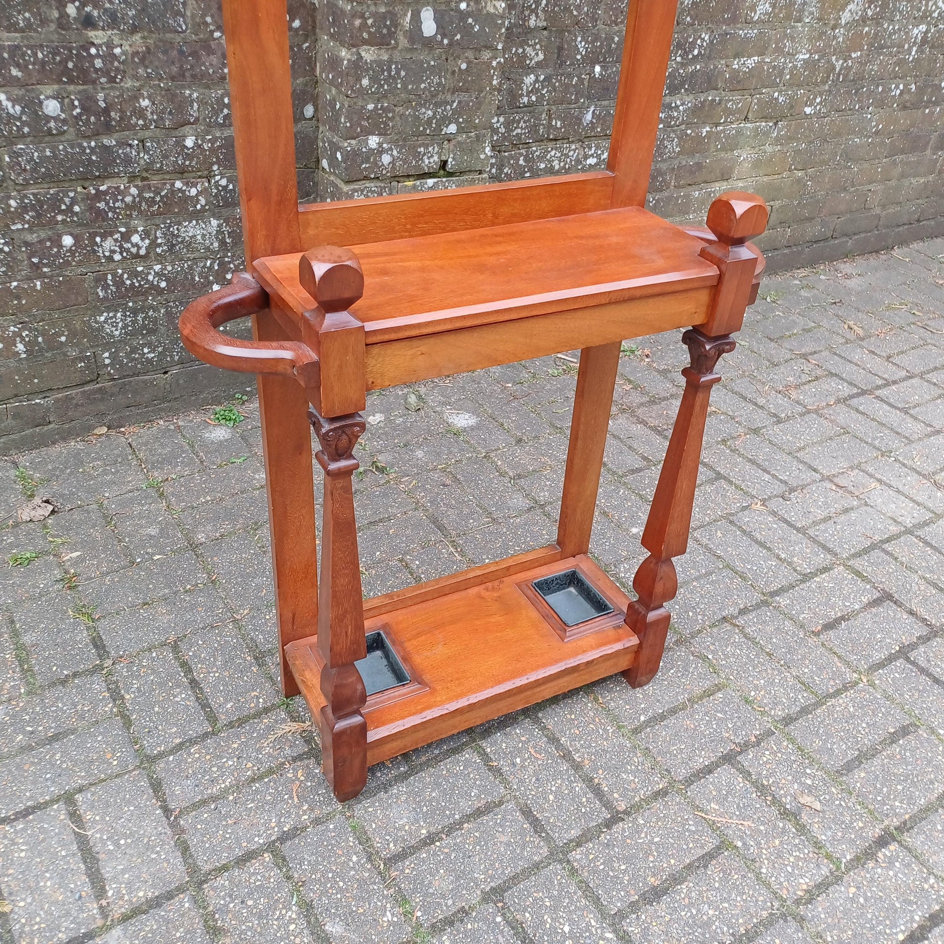 Low Antique Victorian Hall Stand – Mahogany Coat Rack with Mirror and Umbrella Holder-Outstanding Condition FREE HAND Delivery