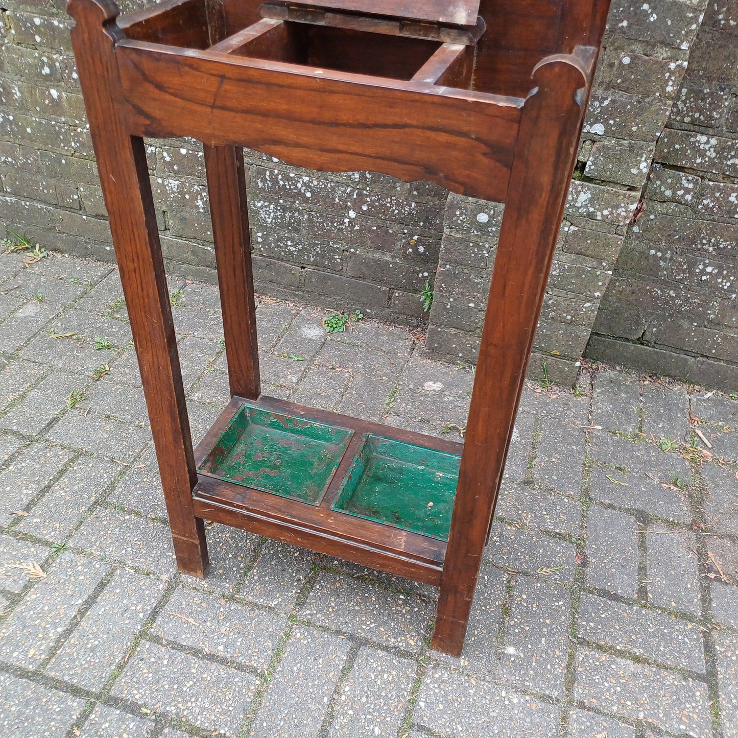 Vintage Antique Arts and Crafts Hall Stand – Oak Wood Coat Rack with Mirror and Umbrella Holder FREE HAND Delivery