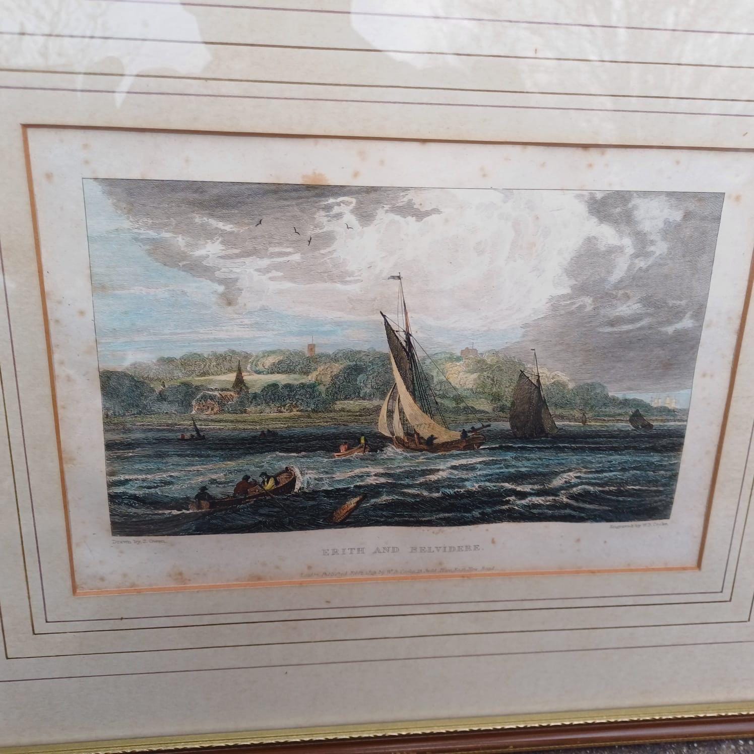 Vintage prints of The Thames and places along it, drawn by Samuel Owen, engraved & printed W B Cooke in 1819 - Erith, Belvidere, Northfleet