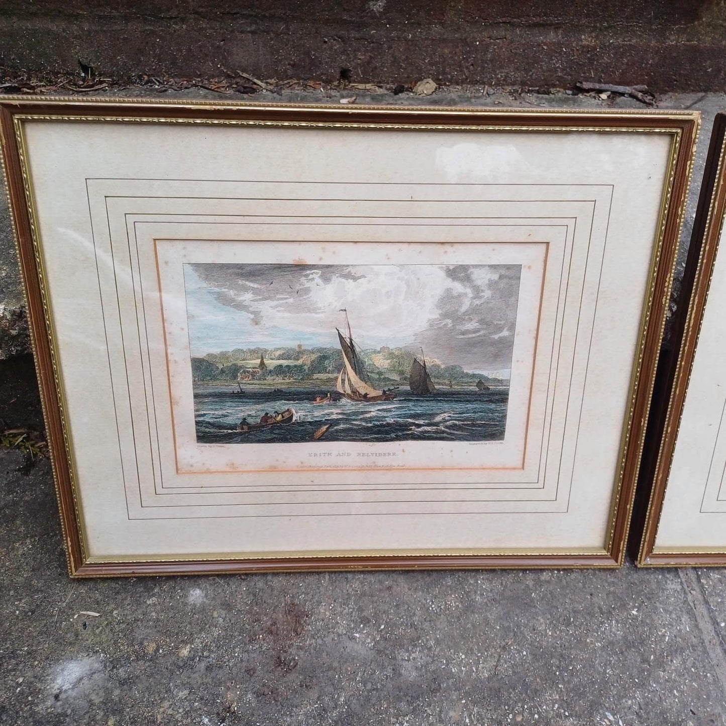 Vintage prints of The Thames and places along it, drawn by Samuel Owen, engraved & printed W B Cooke in 1819 - Erith, Belvidere, Northfleet