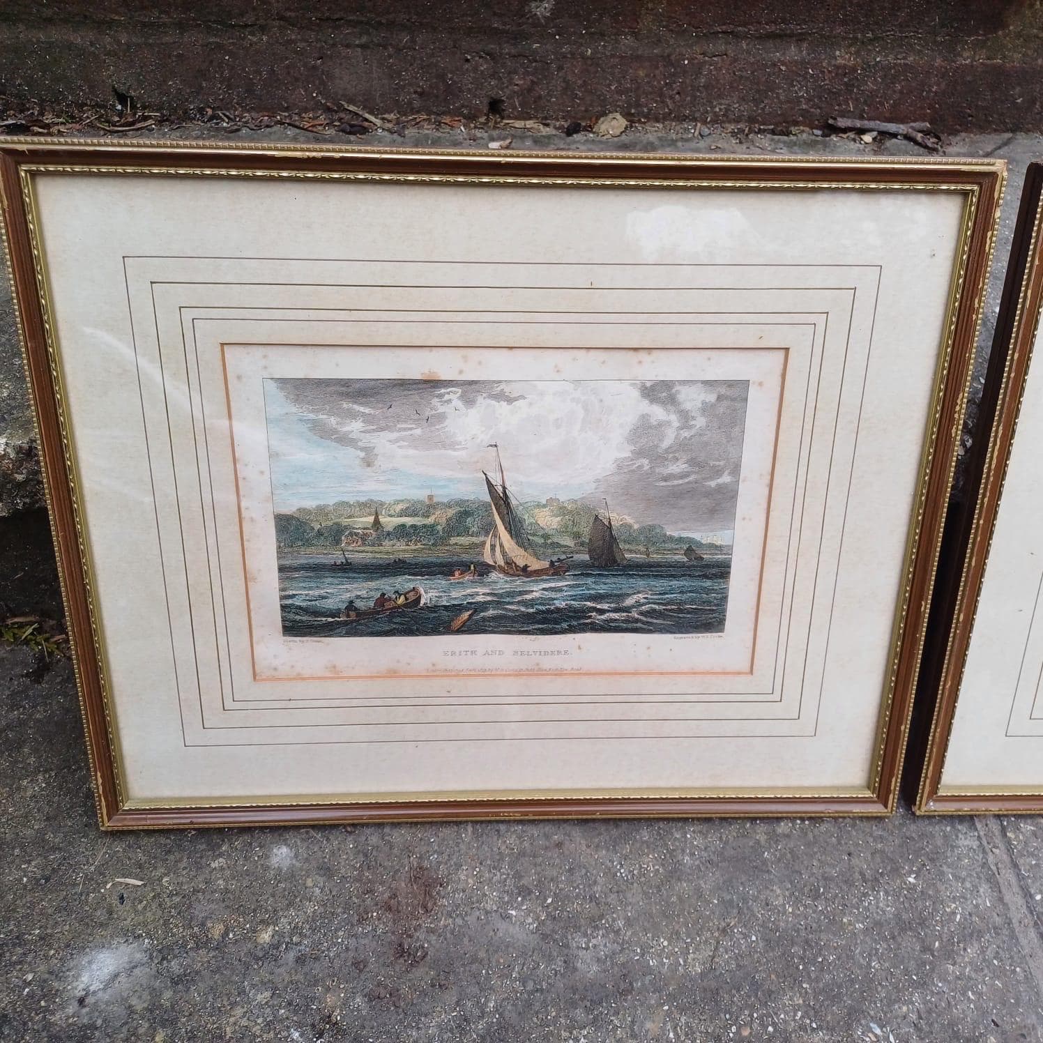 Vintage prints of The Thames and places along it, drawn by Samuel Owen, engraved & printed W B Cooke in 1819 - Erith, Belvidere, Northfleet
