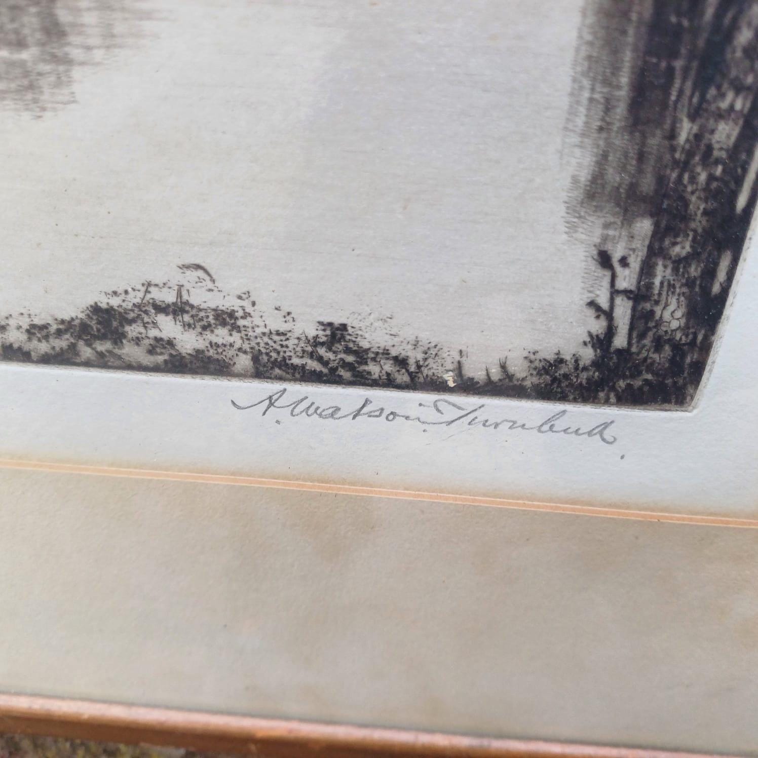 Early 1900s Etching signed print of Loch Lomond, Scotland, by Andrew Watson Turnbull (1874-1957). Gallery Proof. Vintage Glazed Frame.