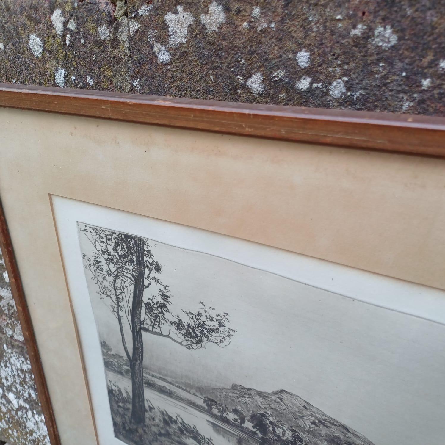 Early 1900s Etching signed print of Loch Lomond, Scotland, by Andrew Watson Turnbull (1874-1957). Gallery Proof. Vintage Glazed Frame.