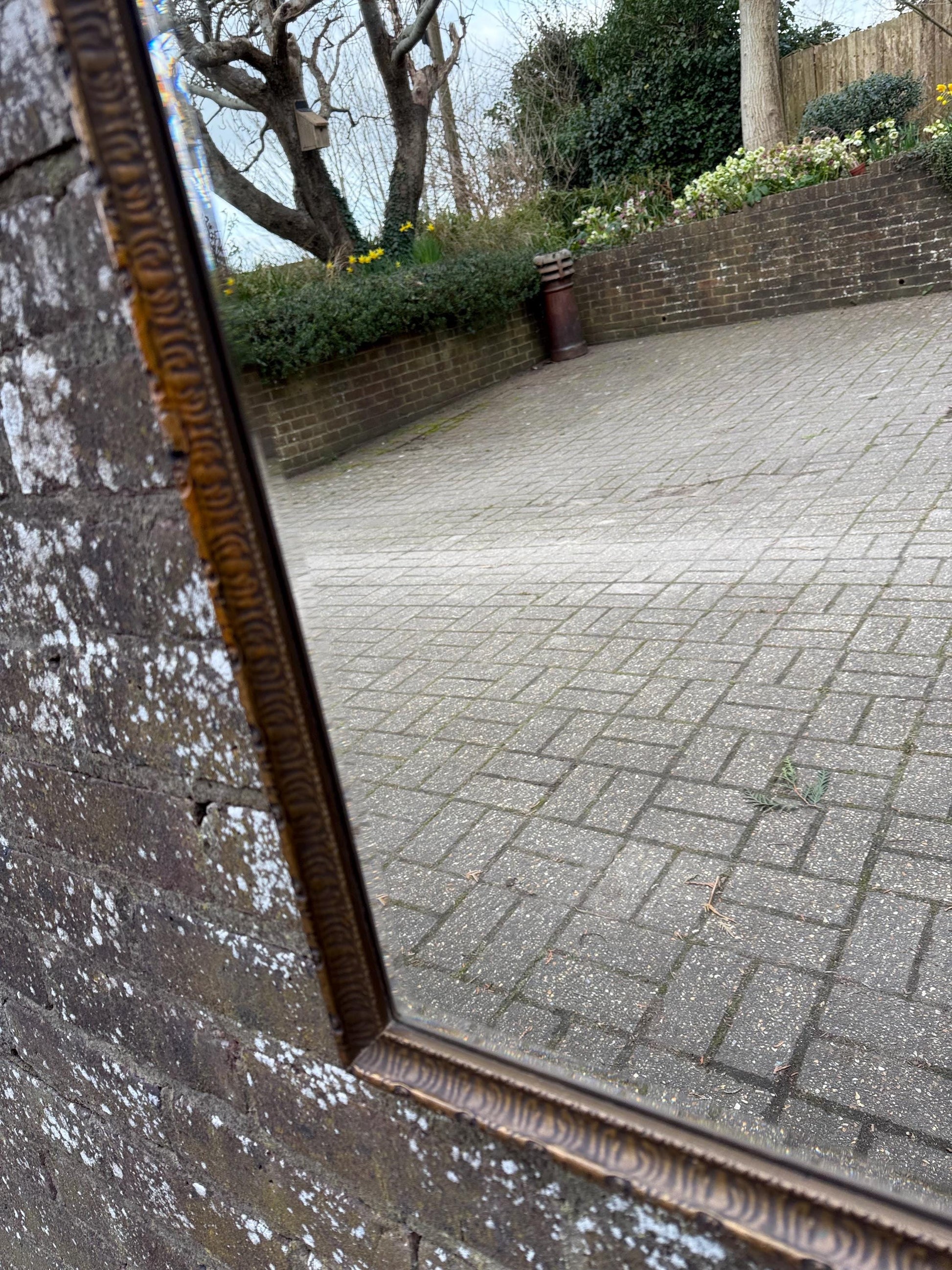 1930s Quality Gesso moulded bevelled small medium sized mirror, heavy vintage mirror with bevelled glass 49.5cm x 52cm - different class!