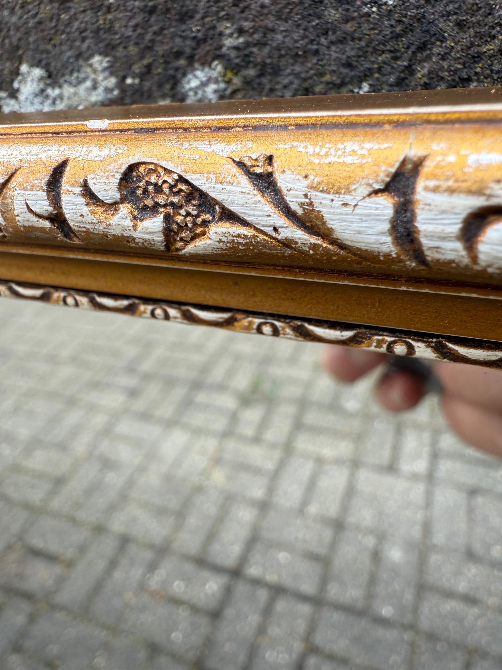 Hand finished Vintage 70s Retro Gilt Gold Wall Mirror with exposed white detail – vertical, portrait style