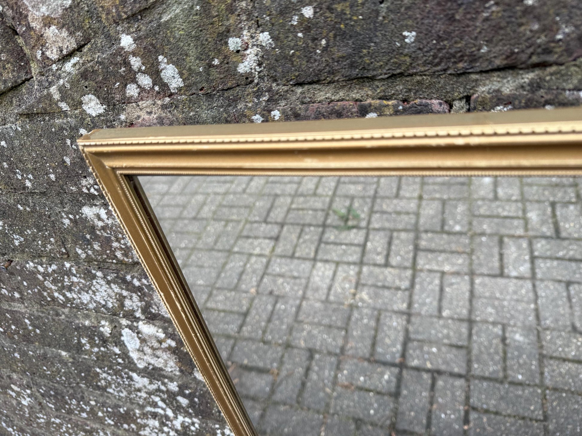 Good Sized Vintage 70s Retro Gilt Gold Wall Mirror – currently horizontal/landscape (60cm x 46cm)