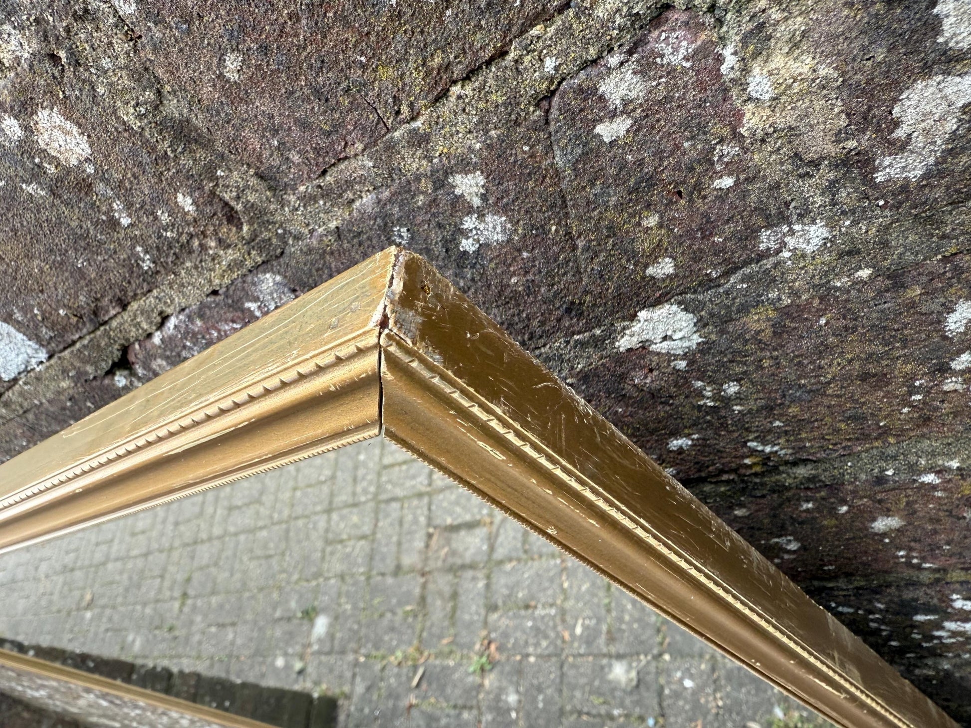 Good Sized Vintage 70s Retro Gilt Gold Wall Mirror – currently horizontal/landscape (60cm x 46cm)