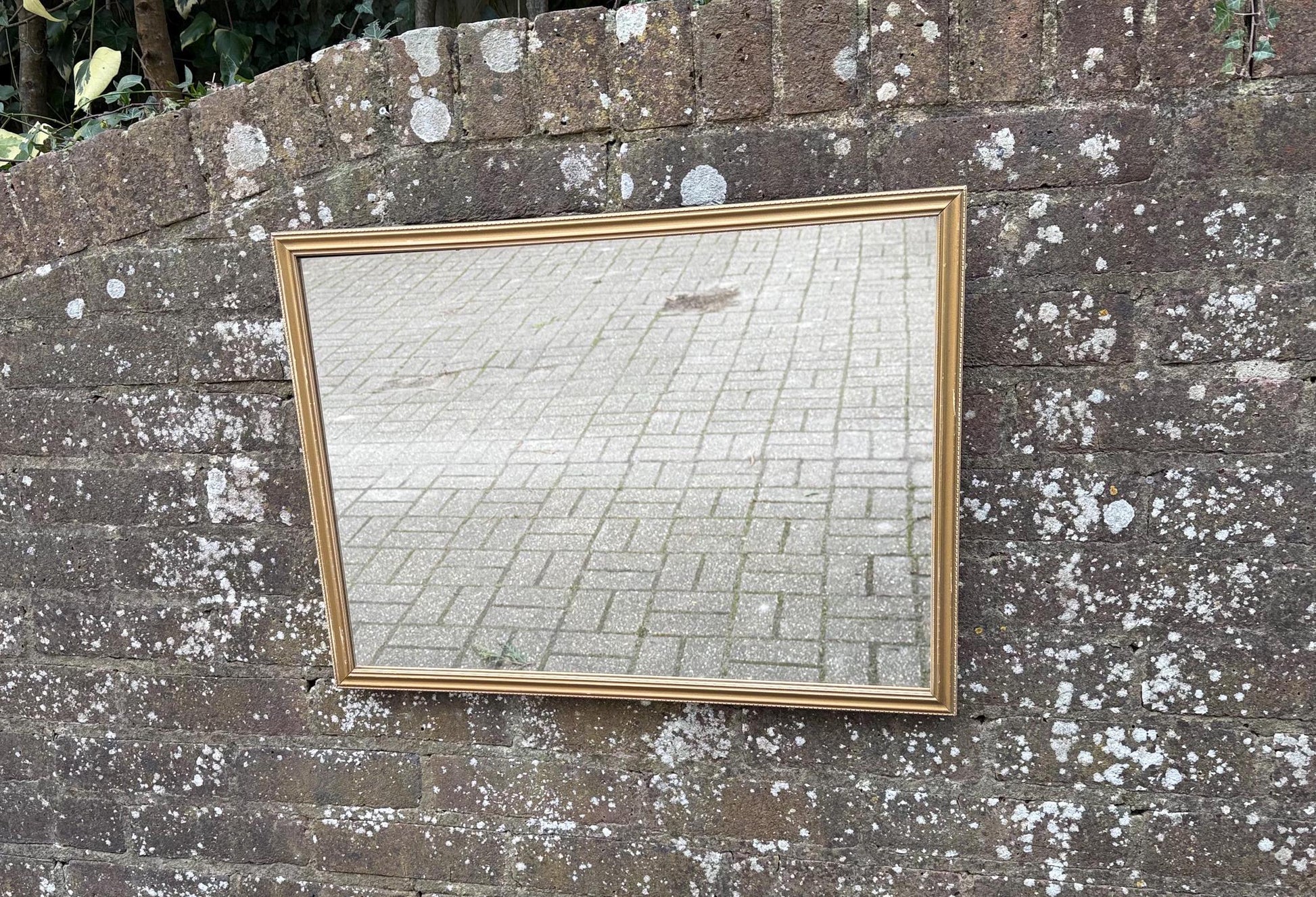 retro gilt gold mirror. 1970s gold mirror. quality retro horizontal, landscape mirror