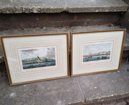 w b cooke engravings 1819. 1900s prints of The Thames. Erith, Belvidere, Northfleet. places in Kent onThames