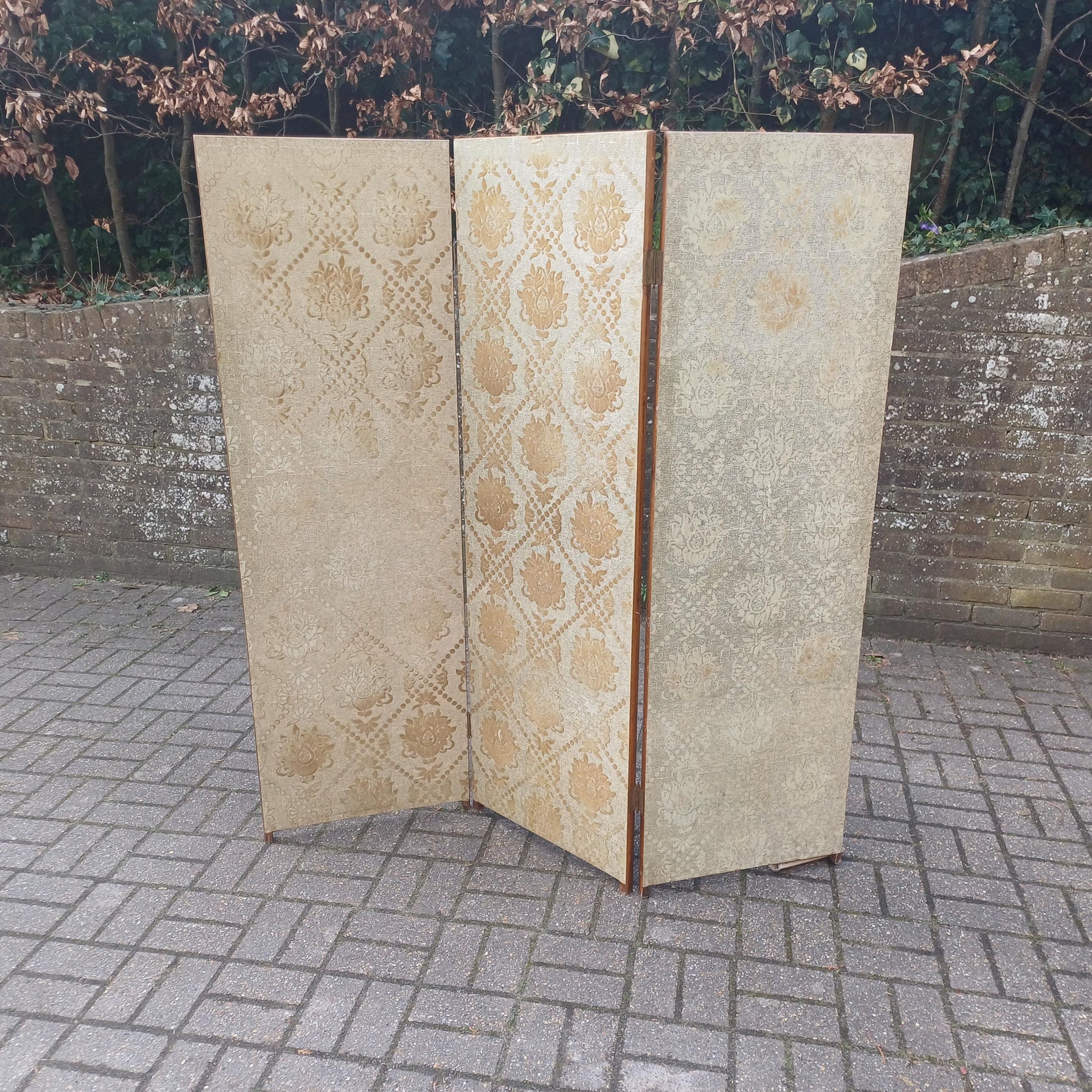 Antique Vintage Early 1900s Arts & Crafts Gothic Revival Room Divider Vanity Screen Flock Original Flock Wallpaper FREE HAND Delivery