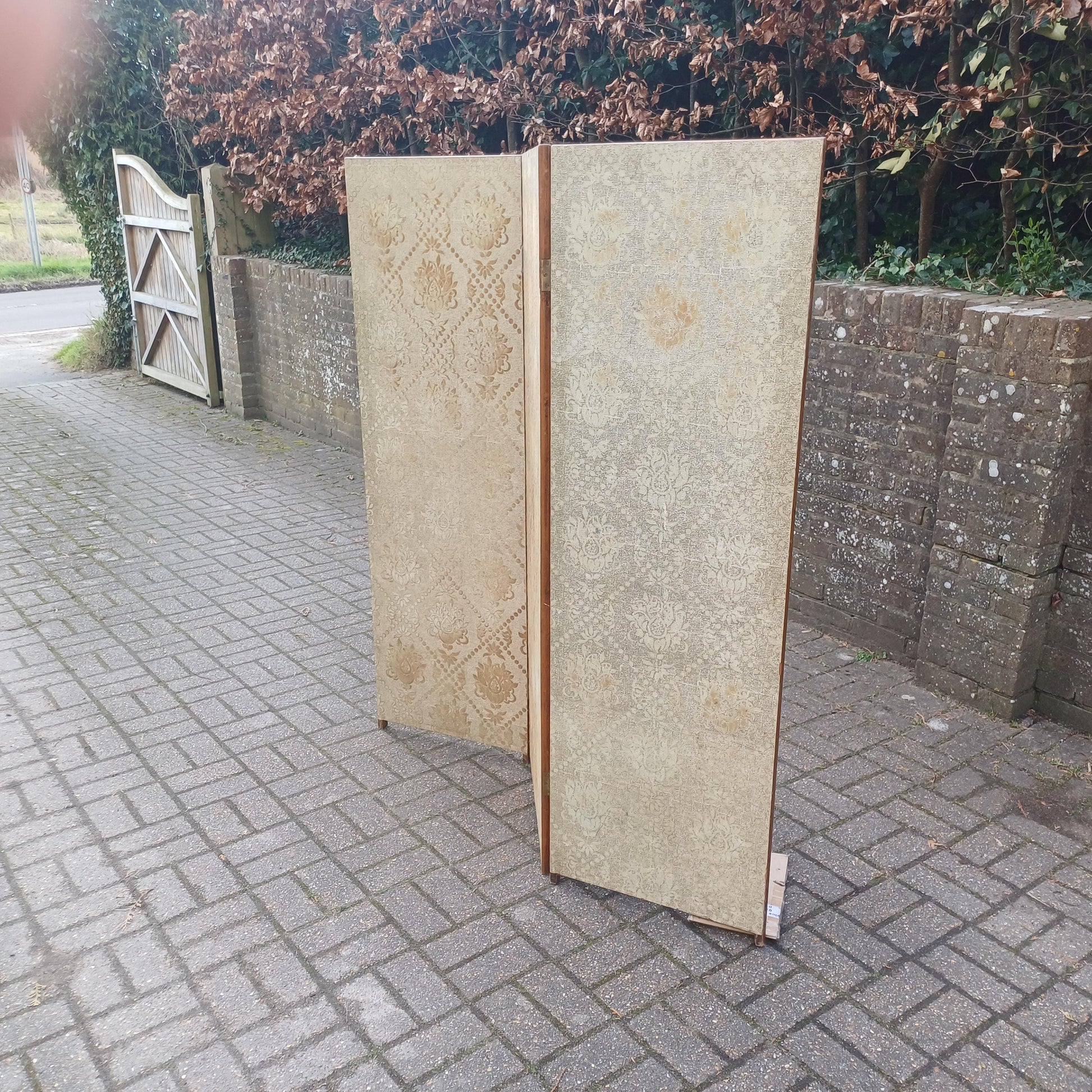 Antique Vintage Early 1900s Arts & Crafts Gothic Revival Room Divider Vanity Screen Flock Original Flock Wallpaper FREE HAND Delivery